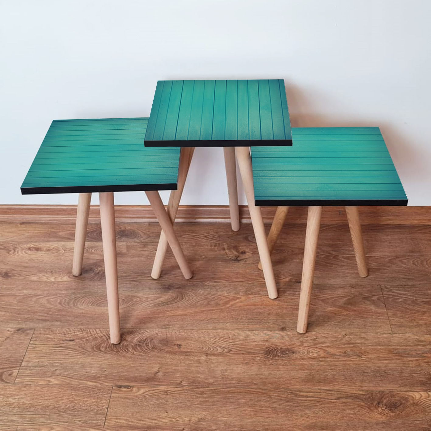Set masute de cafea, Hanah Home, mdf, albastru, 3 piese, 35x52x35 cm