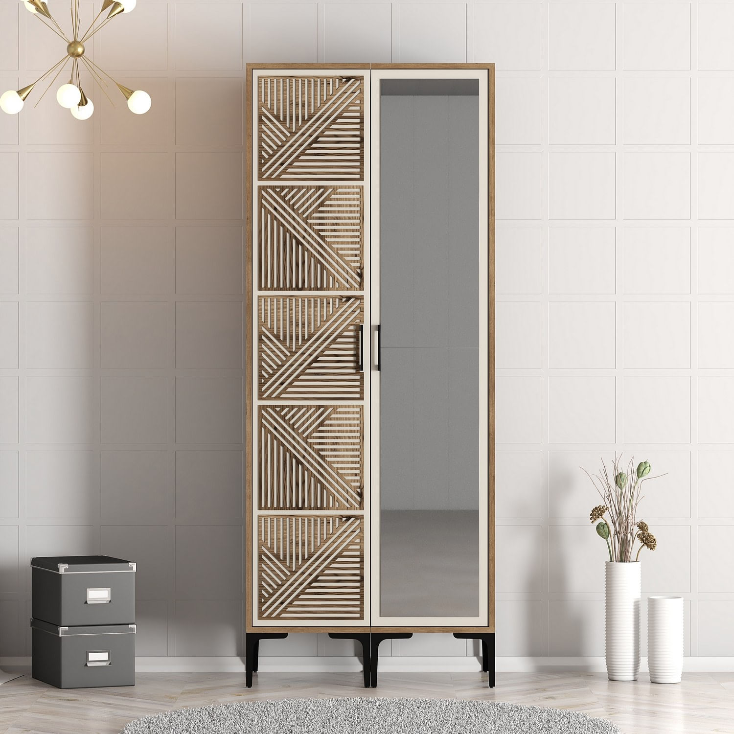 Sifonier, Hanah Home, pal melaminat, nuc si crem, 80x47.5x201.4 cm, 845HCT5421 — imaginea 3