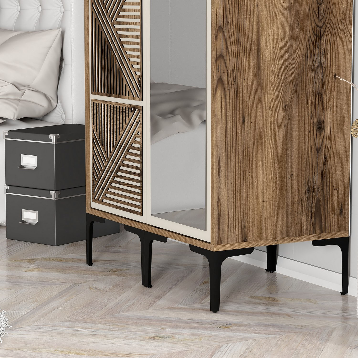 Sifonier, Hanah Home, pal melaminat, nuc si crem, 80x47.5x201.4 cm, 845HCT5421 — imaginea 6