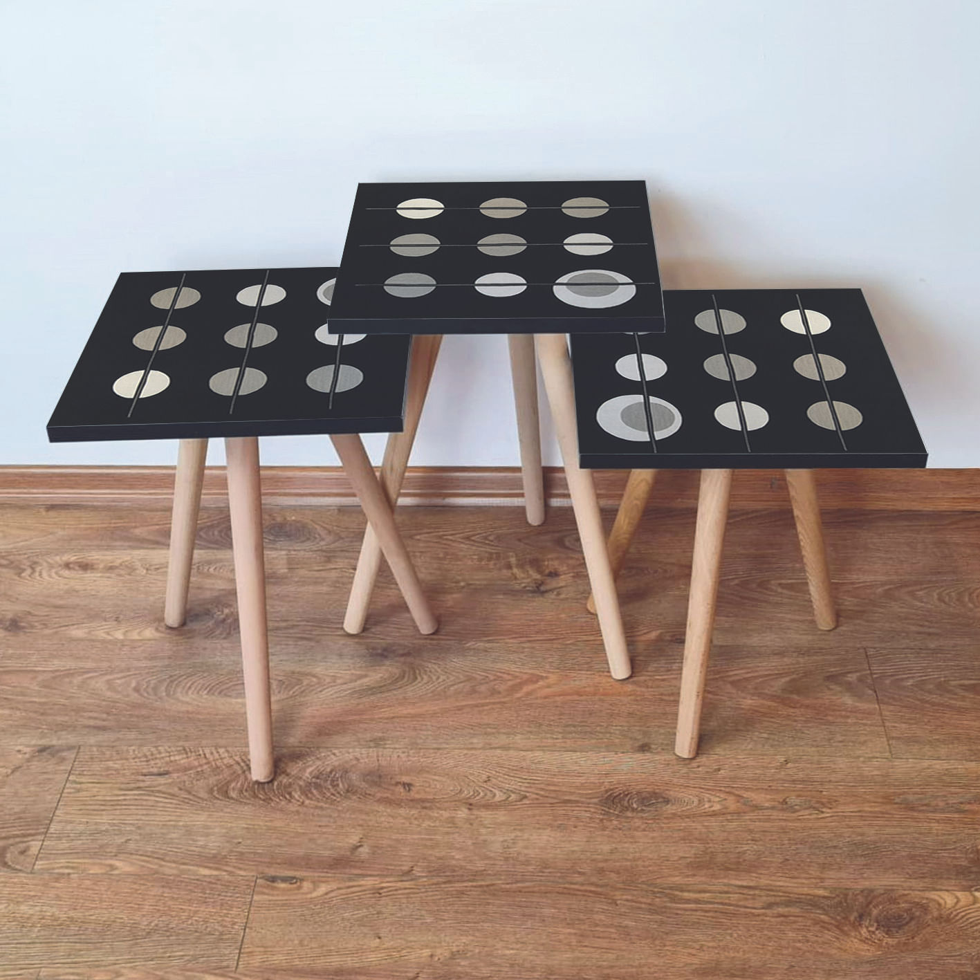 Set masute de cafea suprapuse, Hanah Home, mdf, negru gri bej, 35x35x52 cm