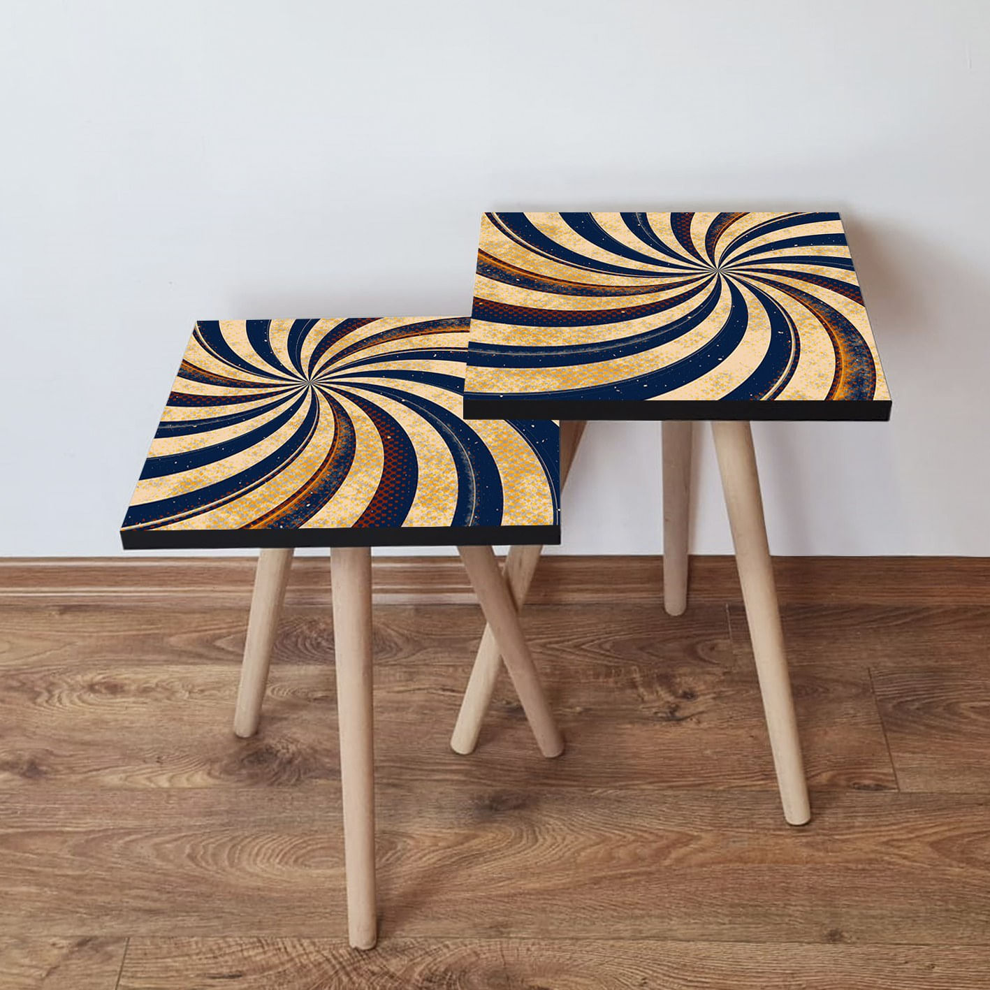 Set masute de cafea, Hanah Home, mdf, albastru marin, bej, rosu bordo, 35x35x47 cm, 2 piese