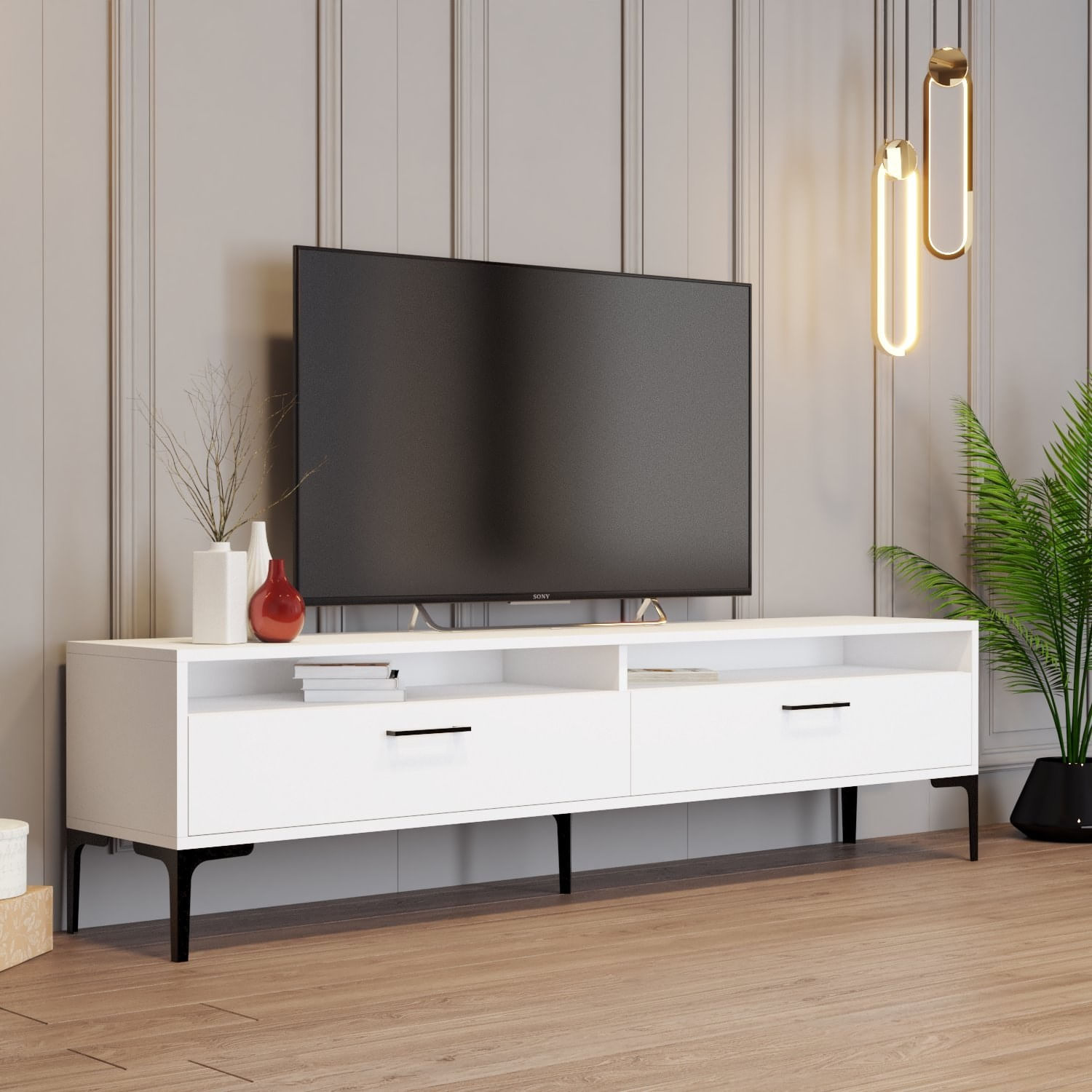 Comoda tv, Hanah Home, pal melaminat, alb, 180x47x35 cm, 845HCT5521 — imaginea 2