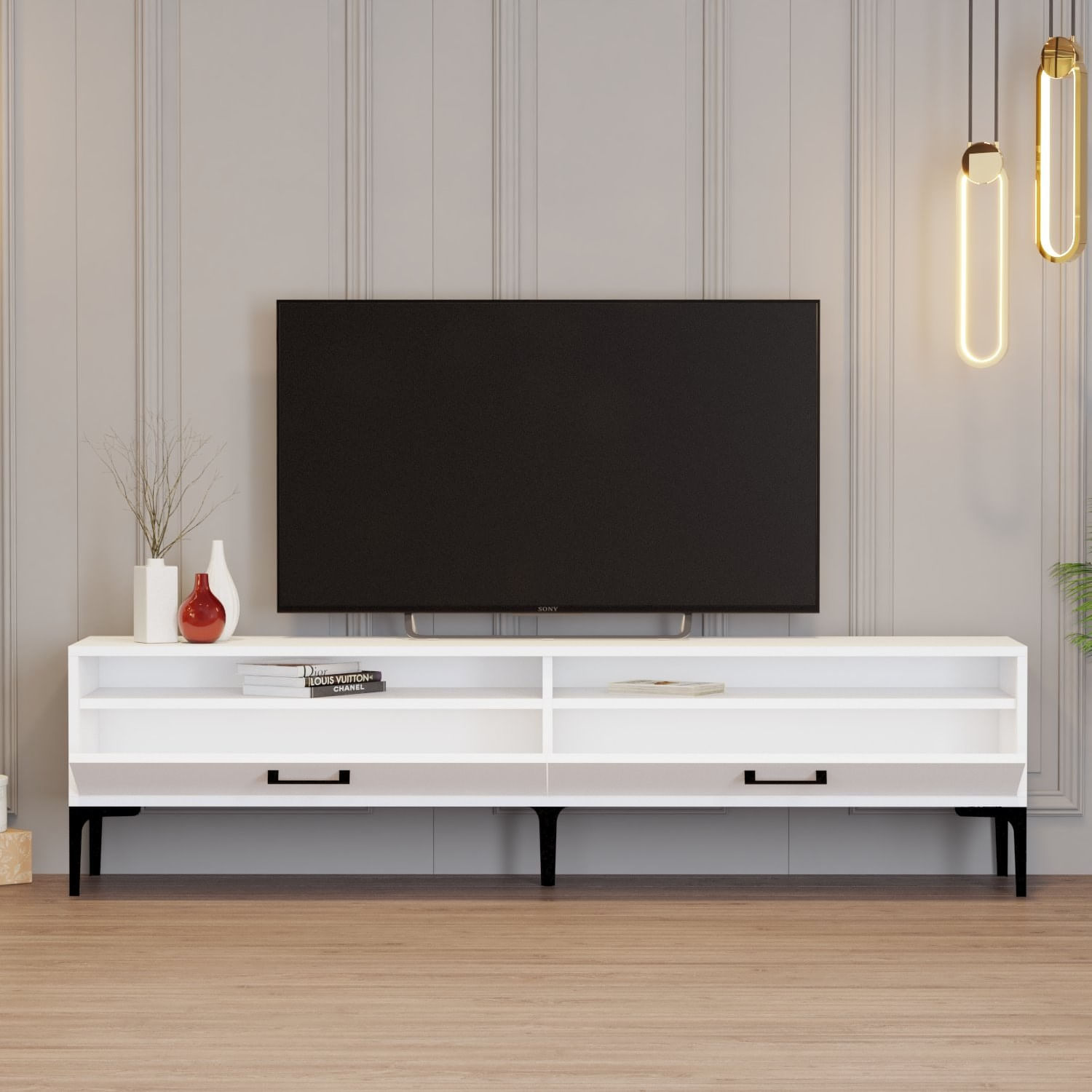 Comoda tv, Hanah Home, pal melaminat, alb, 180x47x35 cm, 845HCT5521 — imaginea 6