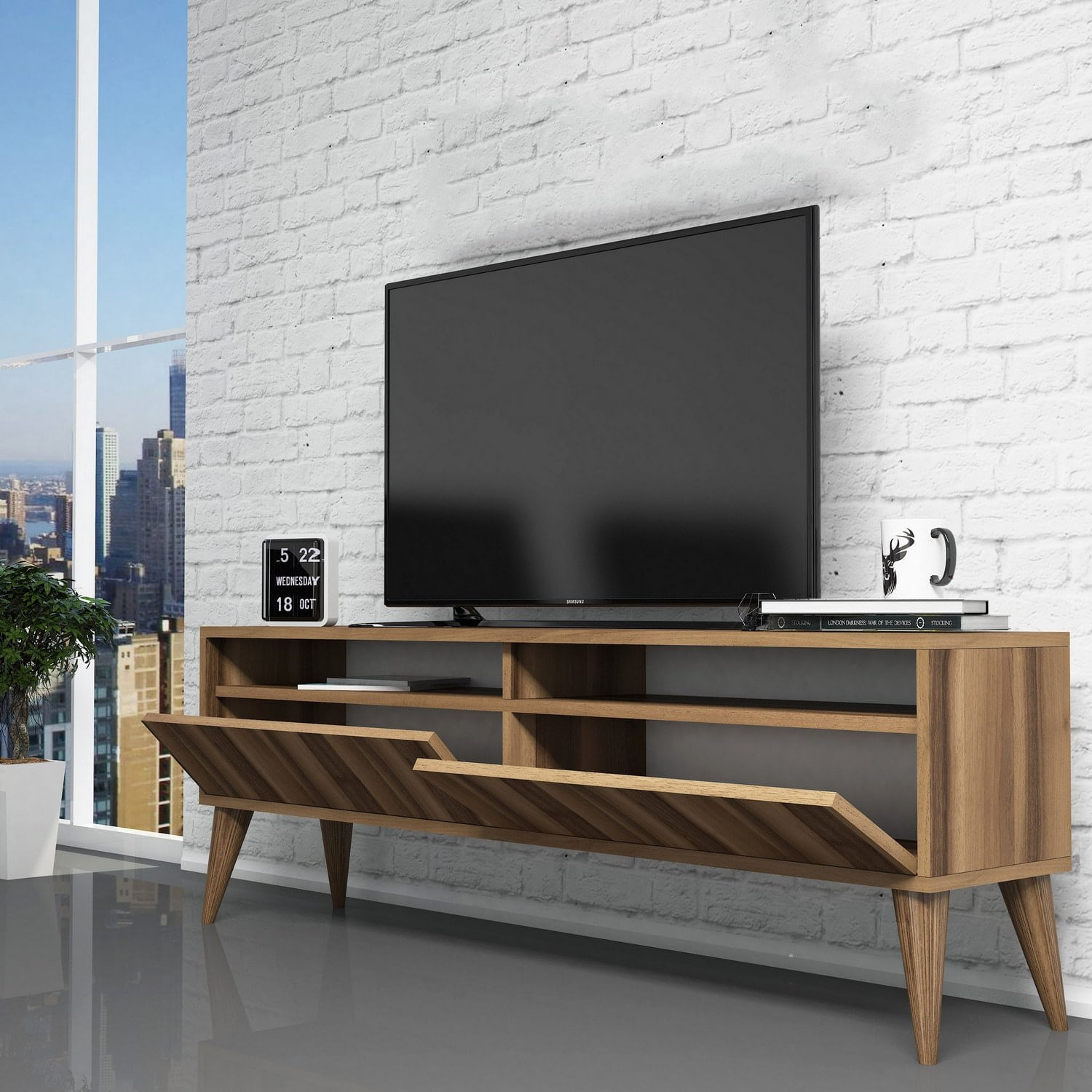 Comoda tv, Hanah Home, pal melaminat, nuc, 150x50x30 cm, 845HCT5507 — imaginea 4