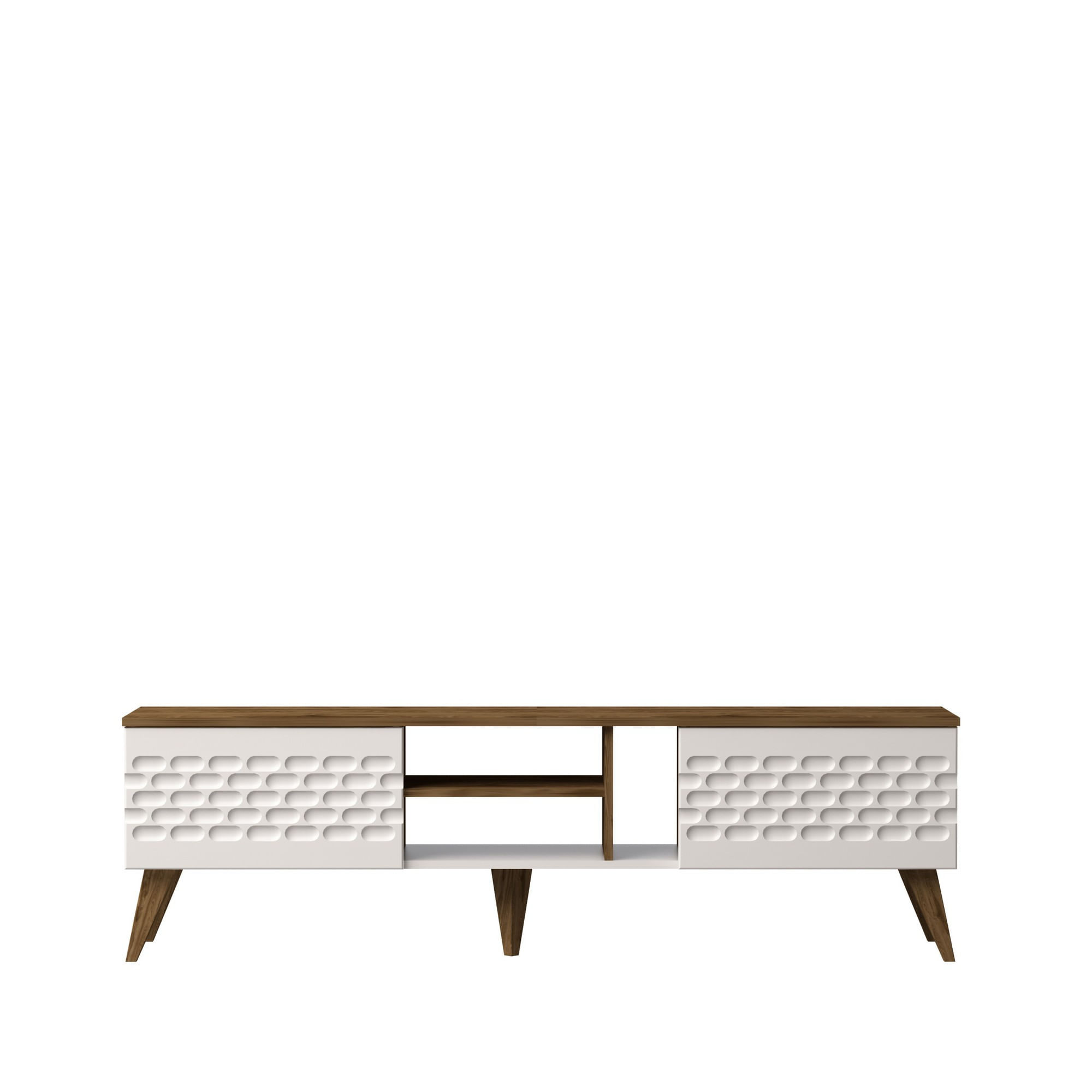 Comoda tv, Hanah Home, pal melaminat, alb si nuc, 180x35x53 cm — imaginea 3