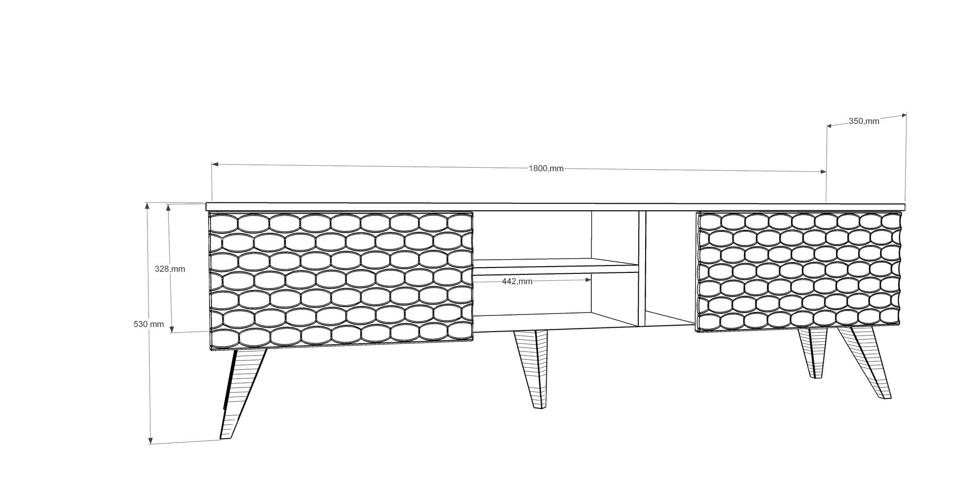 Comoda tv, Hanah Home, pal melaminat, alb si nuc, 180x35x53 cm — imaginea 4