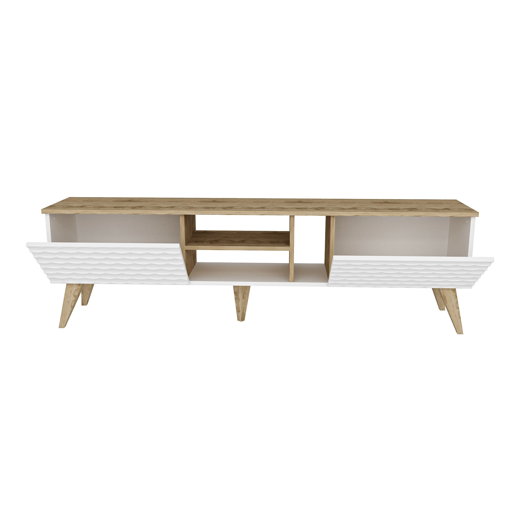 Comoda tv, Hanah Home, pal melaminat, alb si nuc, 180x35x53 cm — imaginea 6