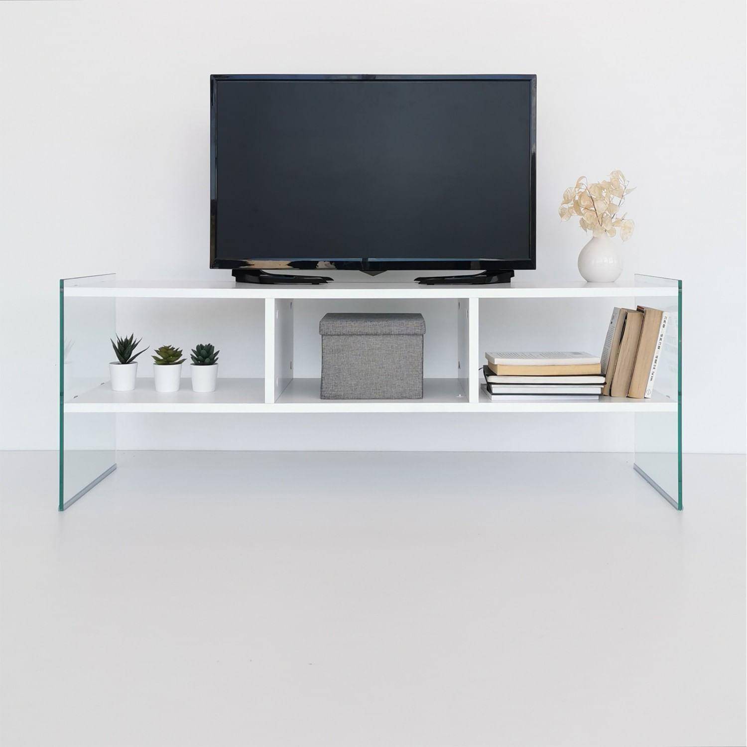Comoda tv, Hanah Home, panou aglomerat melaminat, alb, 120x35x45 cm — imaginea 3