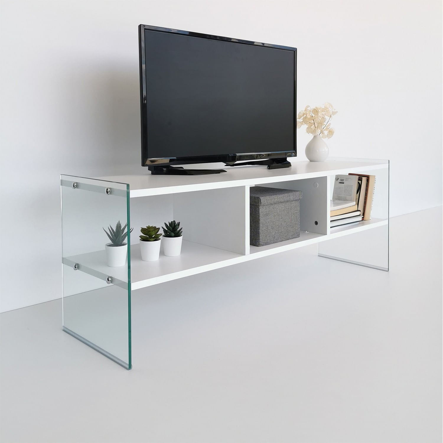 Comoda tv, Hanah Home, panou aglomerat melaminat, alb, 120x35x45 cm — imaginea 7