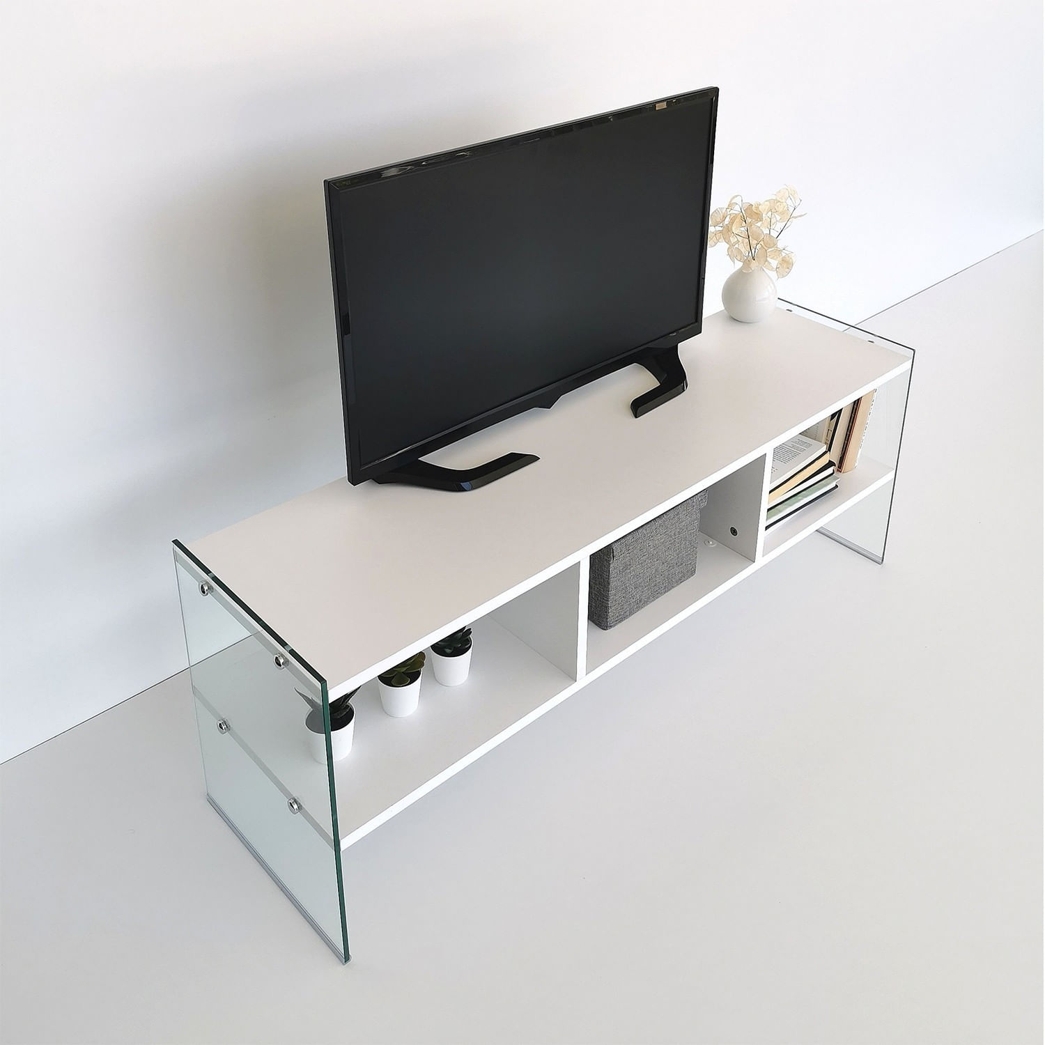 Comoda tv, Hanah Home, panou aglomerat melaminat, alb, 120x35x45 cm — imaginea 8