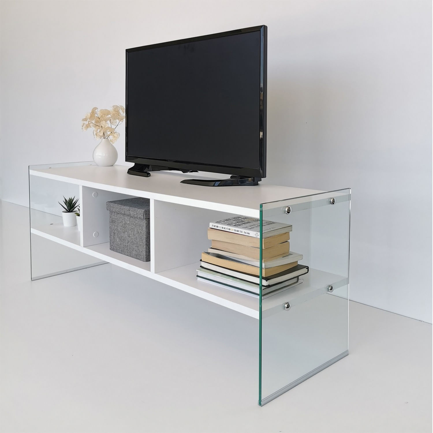 Comoda tv, Hanah Home, panou aglomerat melaminat, alb, 120x35x45 cm — imaginea 10