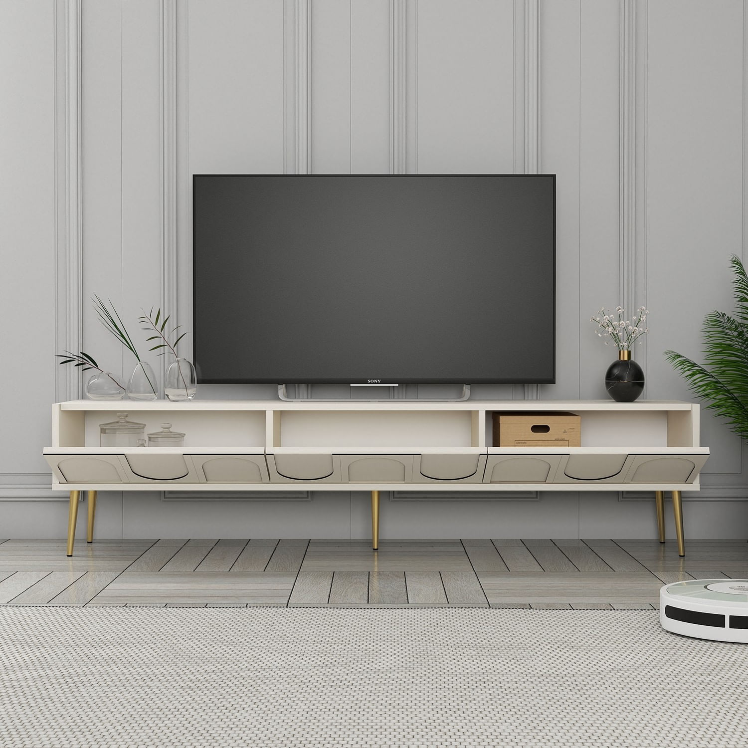 Corp tv, Hanah Home, pal melaminat, crem auriu, 180x43x35 cm
