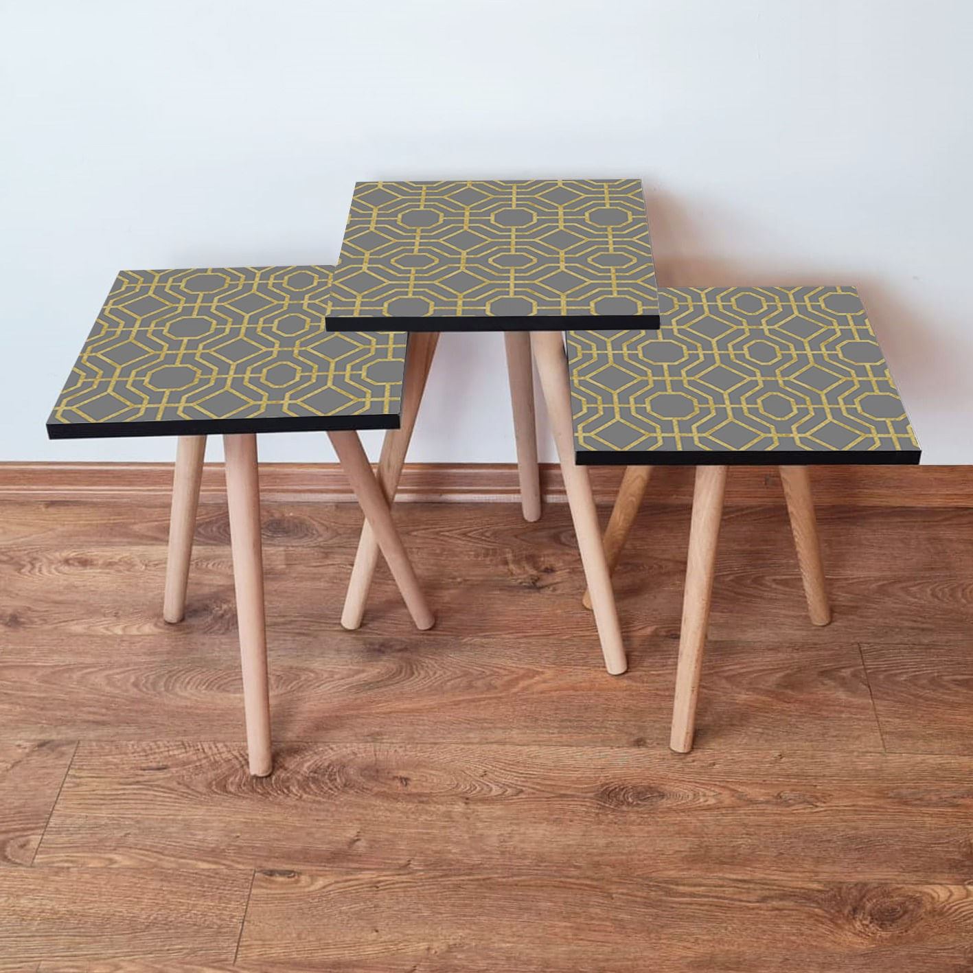 Set masute de cafea, Hanah Home, mdf, gri galben, 35x35x52 cm