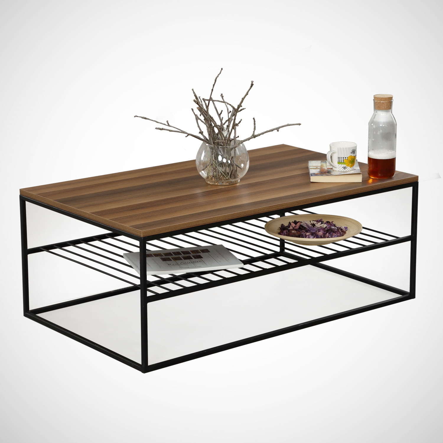 Masuta de cafea, Hanah Home, panou aglomerat melaminat, nuc, 95x55x43 cm — imaginea 2