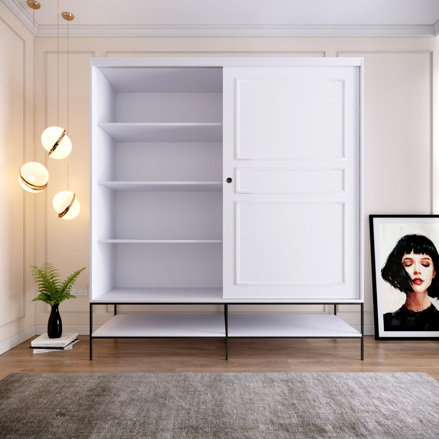 Sifonier, Hanah Home, pal melaminat, alb, 190x57x200 cm — imaginea 3