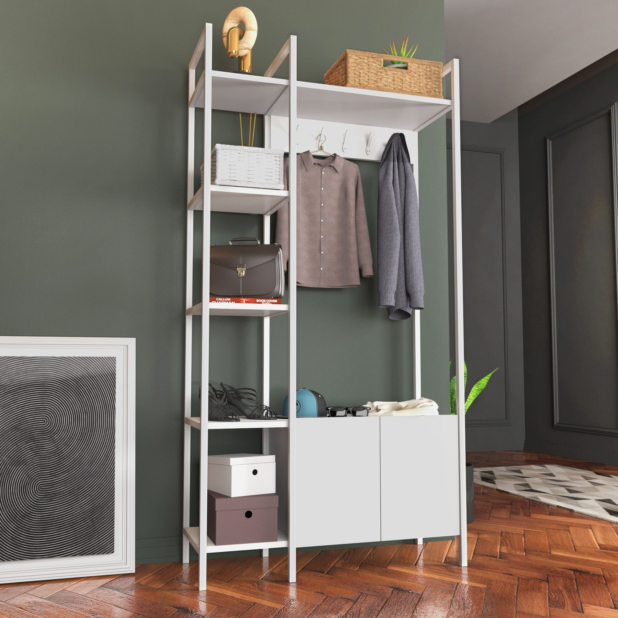 Cuier, Hanah Home, pal melaminat, alb, 90x35x175 cm — imaginea 3