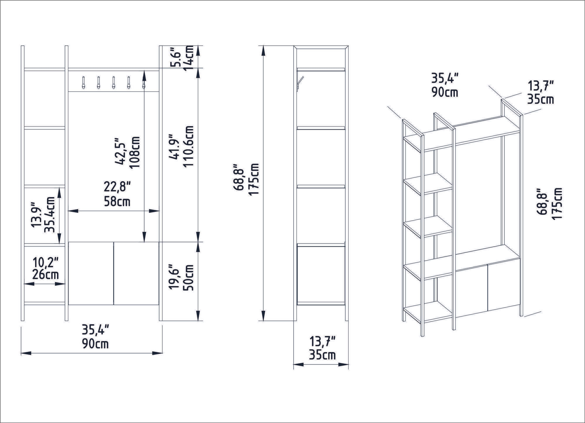 Cuier, Hanah Home, pal melaminat, alb, 90x35x175 cm — imaginea 4