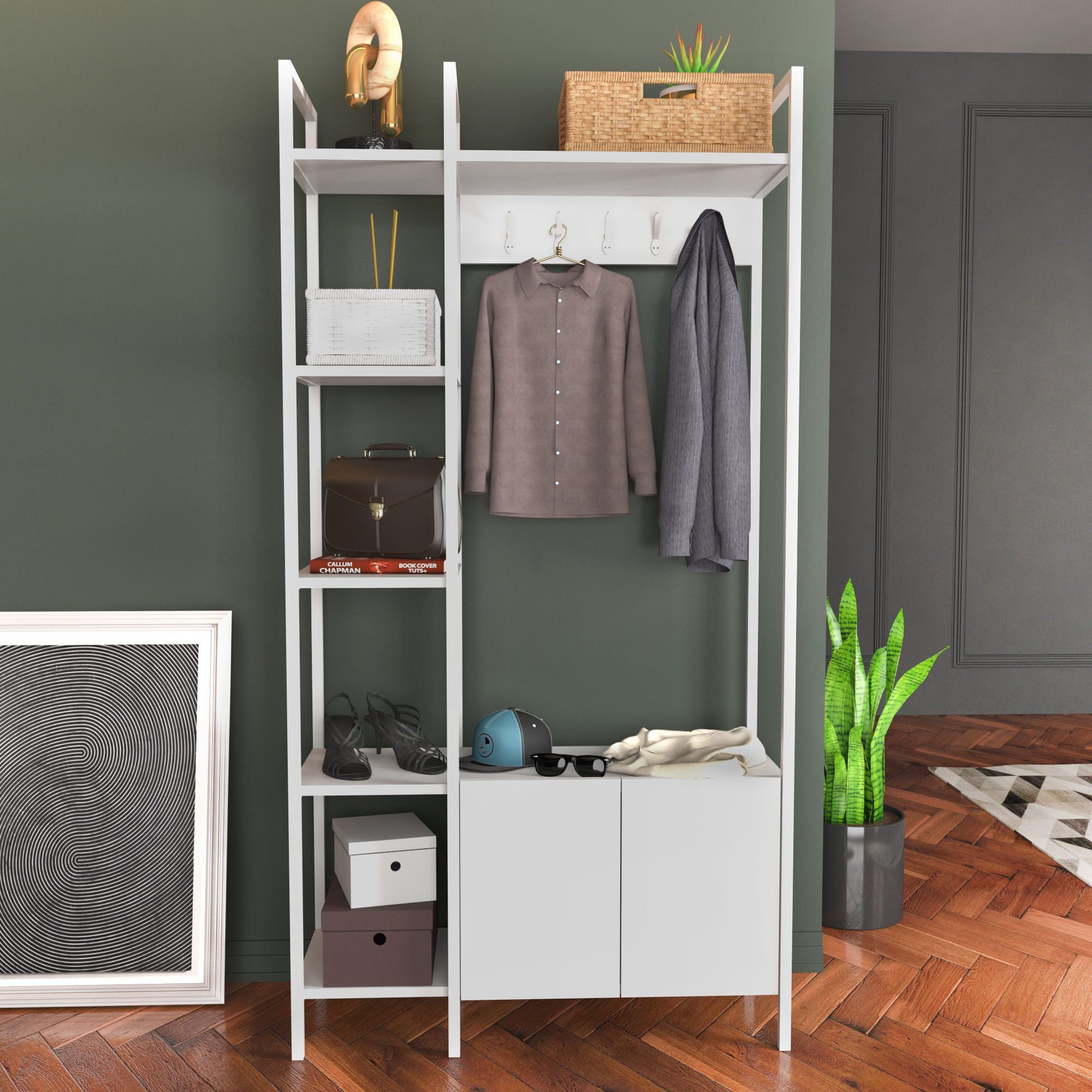 Cuier, Hanah Home, pal melaminat, alb, 90x35x175 cm — imaginea 5