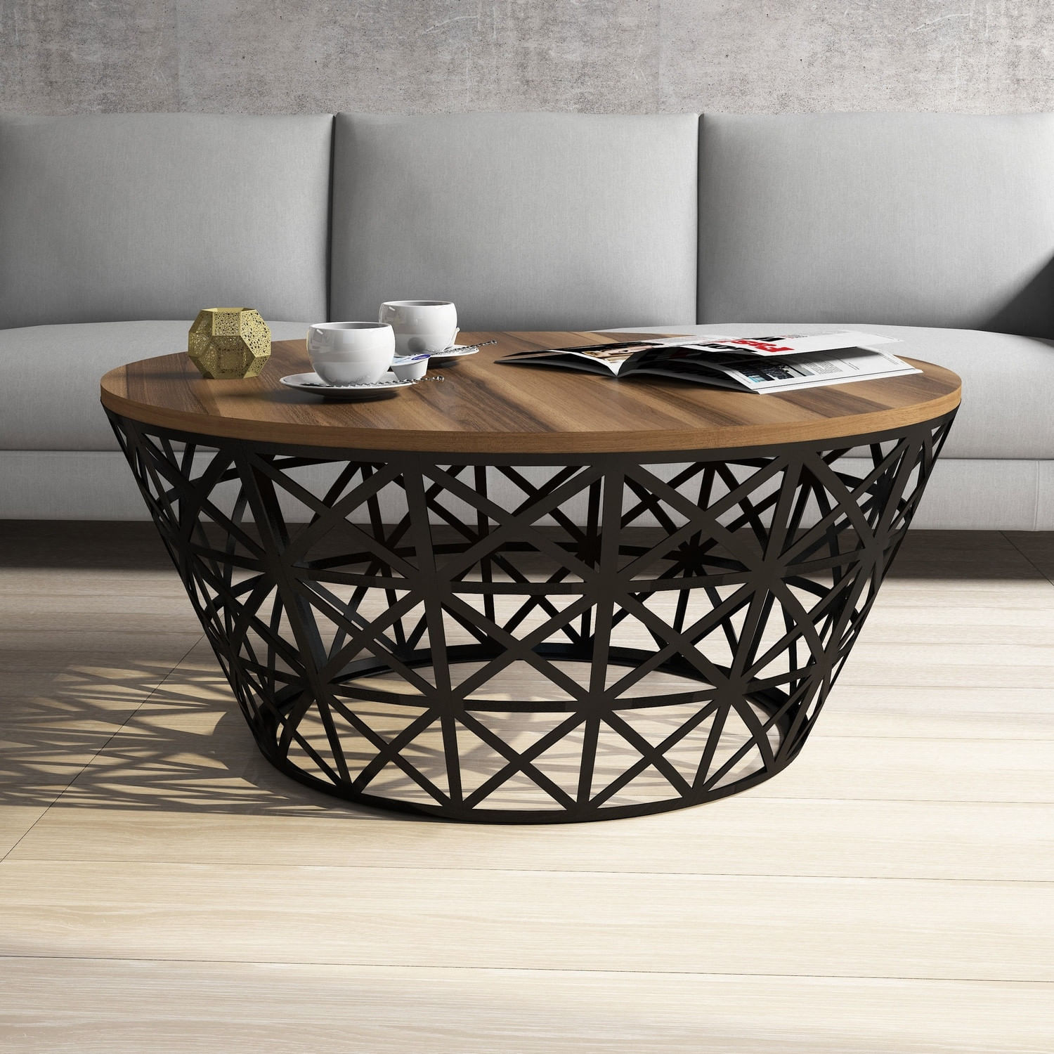 Masuta de cafea, Hanah Home, pal melaminat, nuc si negru, 90x90x38 cm, 845HCT5223 — imaginea 2