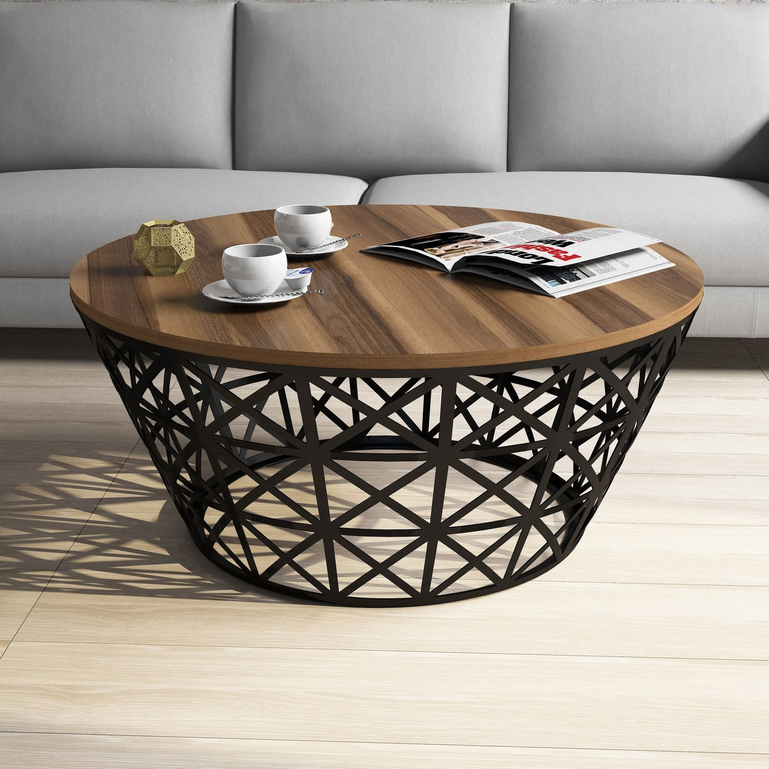 Masuta de cafea, Hanah Home, pal melaminat, nuc si negru, 90x90x38 cm, 845HCT5223 — imaginea 4