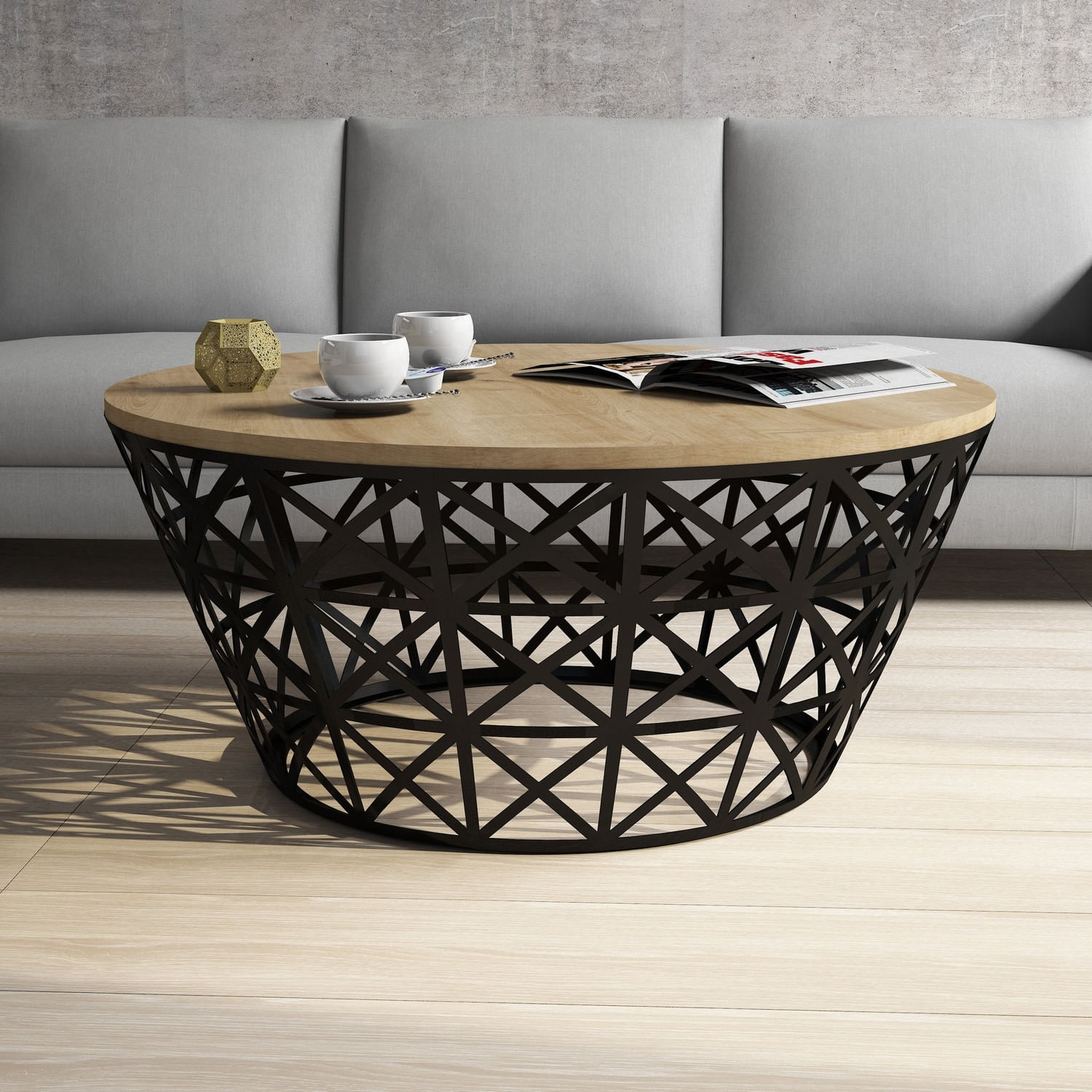 Masuta de cafea, Hanah Home, pal melaminat, stejar si negru, 90x90x38 cm, 845HCT5225 — imaginea 2