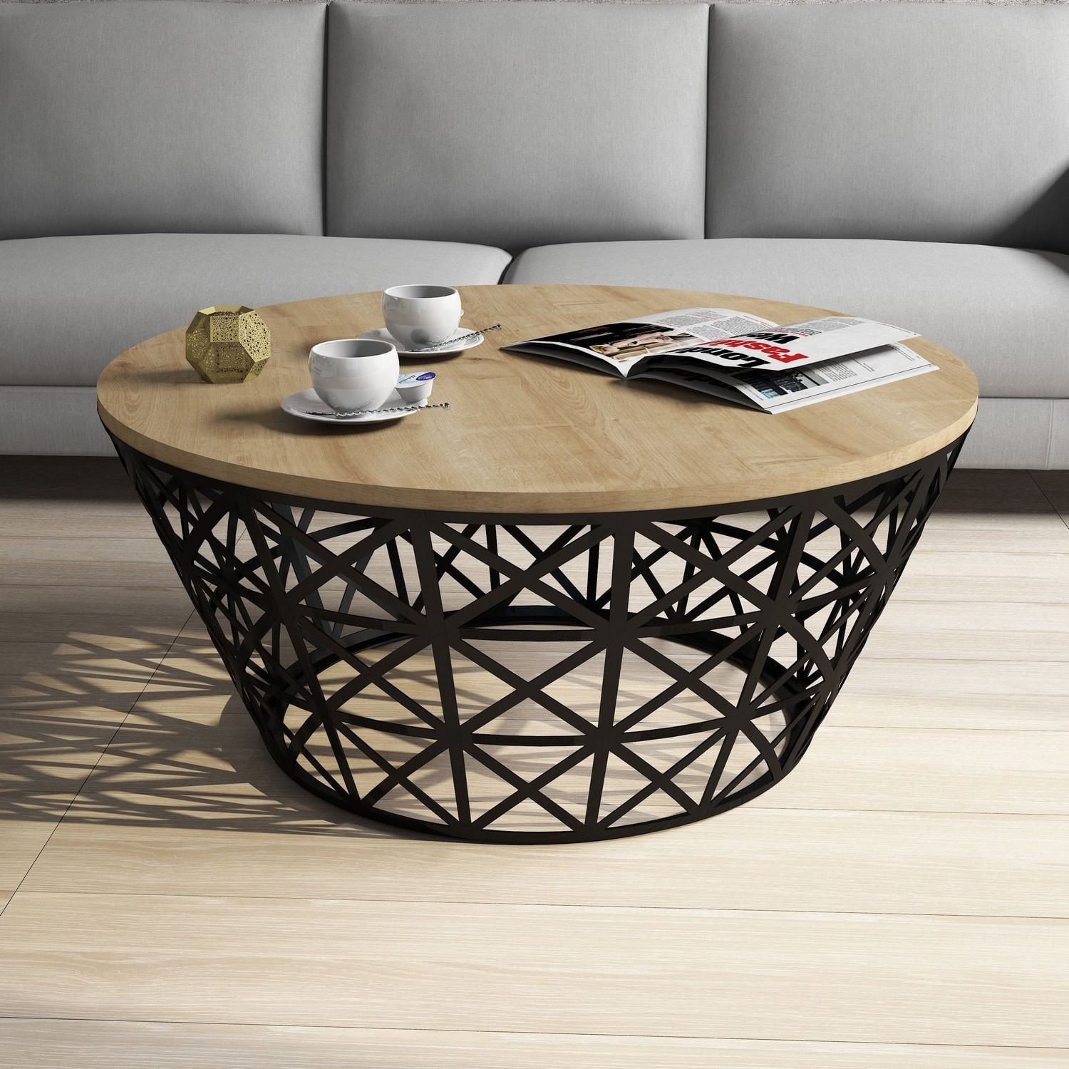 Masuta de cafea, Hanah Home, pal melaminat, stejar si negru, 90x90x38 cm, 845HCT5225 — imaginea 3