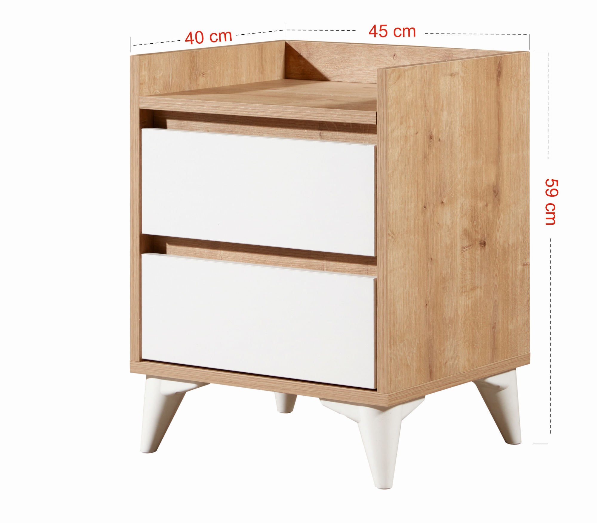 Noptiera, Hanah Home, pal melaminat, stejar safir si alb, 45x40x59 cm — imaginea 5
