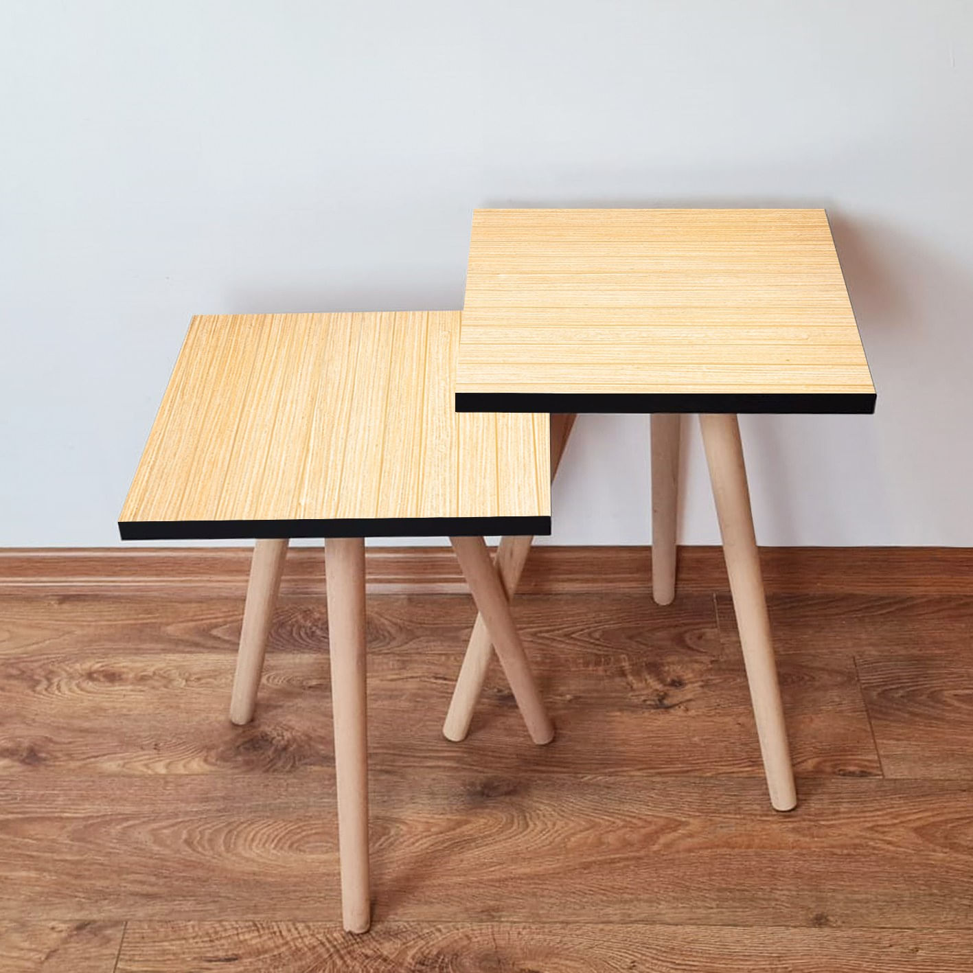Set masute de cafea, Hanah Home, mdf, crem, 35x35x47 cm, picioare lemn fag