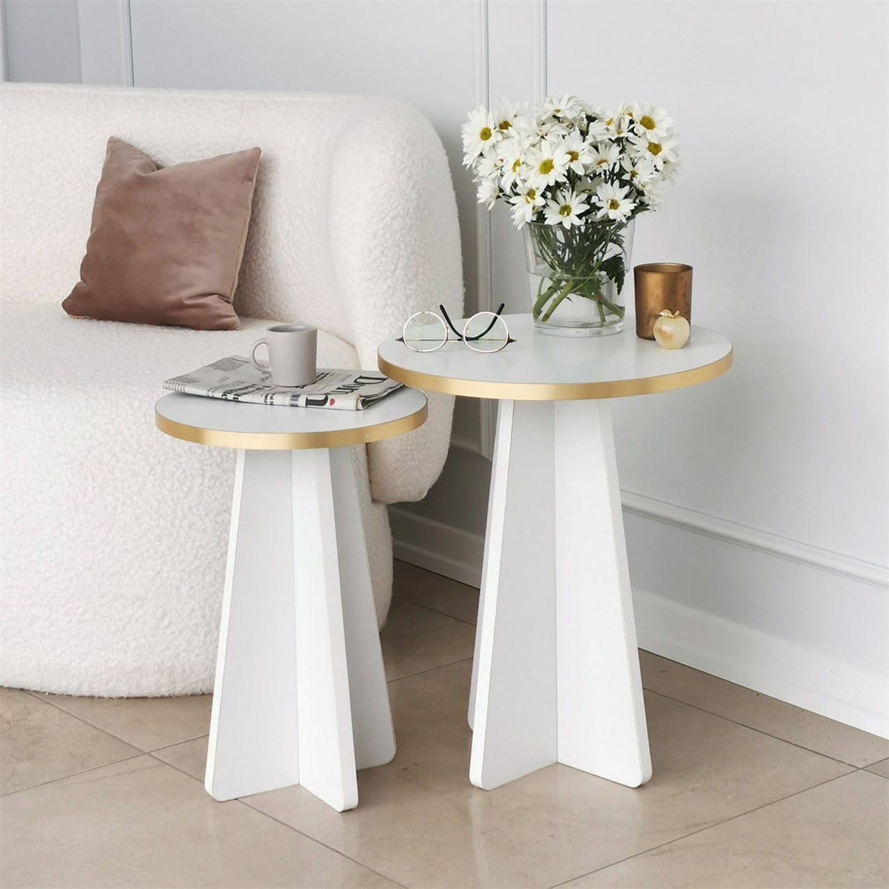 Set masute de cafea, Hanah Home, pal melaminat, auriu alb, 40x40x50 cm, 30x30x45 cm — imaginea 2