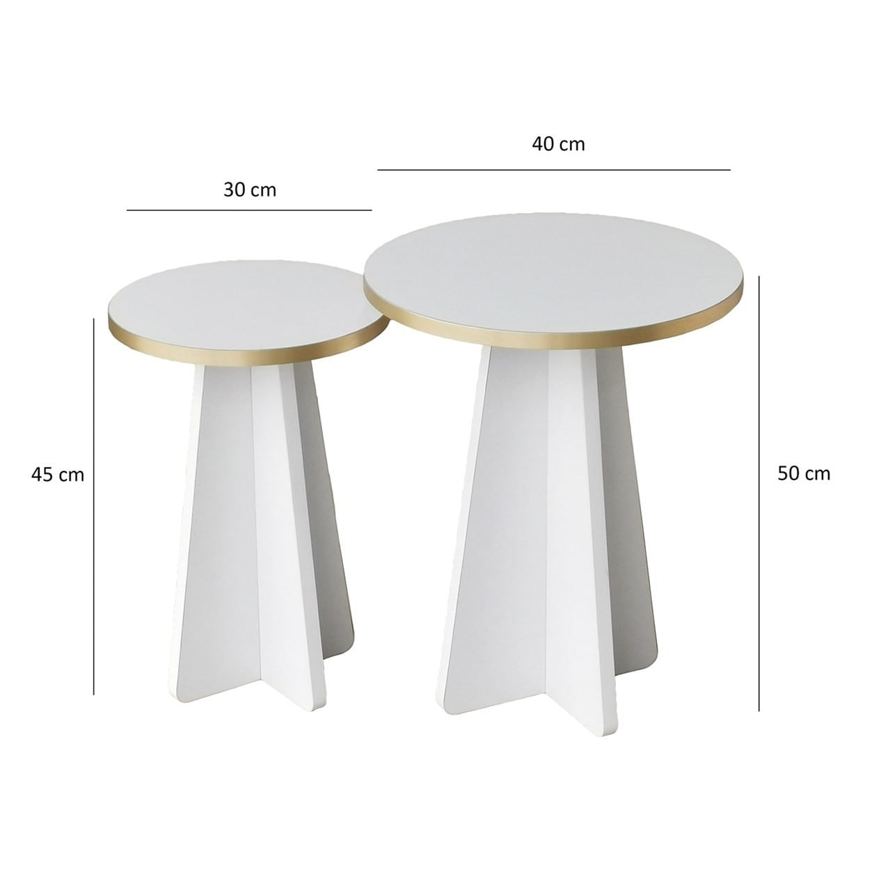 Set masute de cafea, Hanah Home, pal melaminat, auriu alb, 40x40x50 cm, 30x30x45 cm — imaginea 3