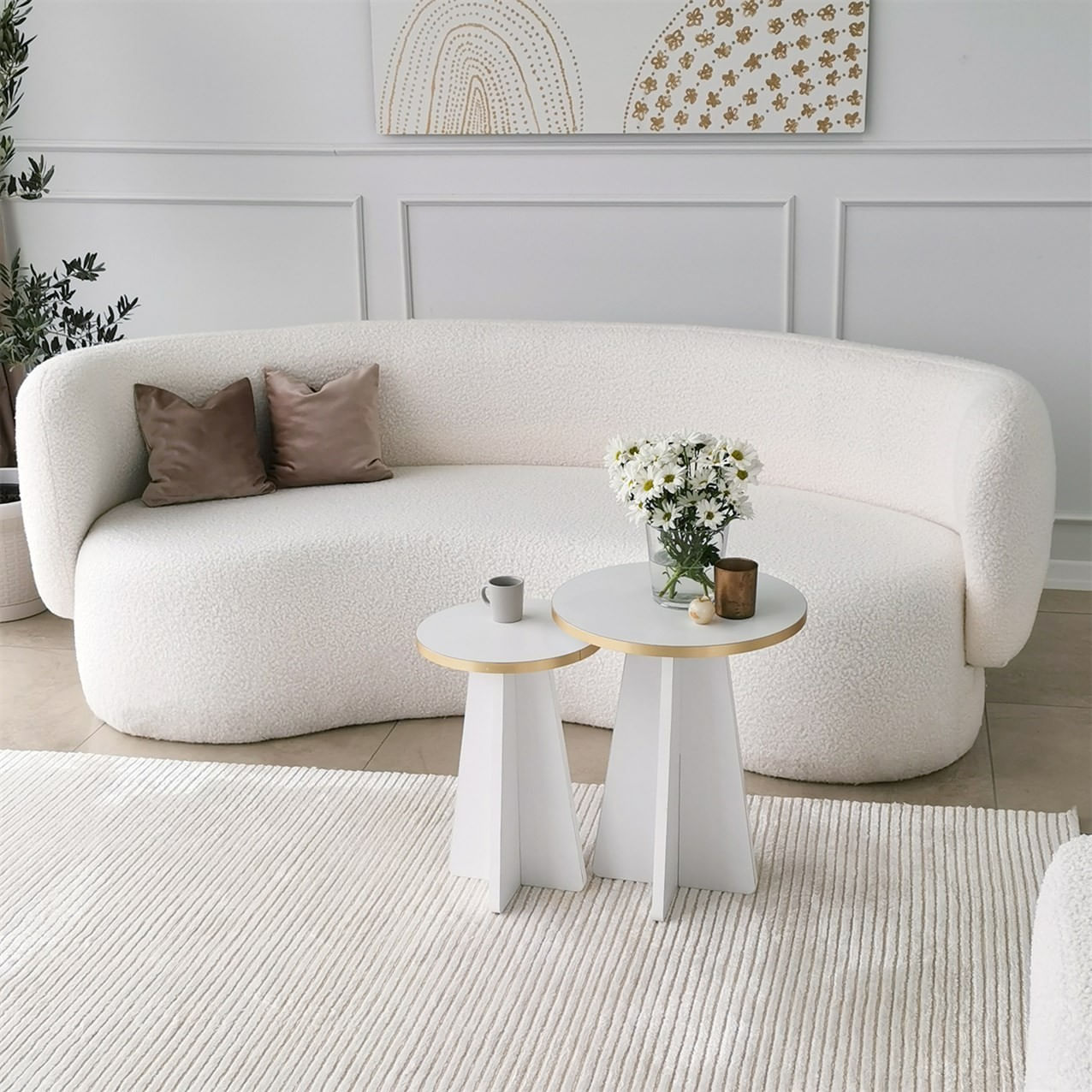 Set masute de cafea, Hanah Home, pal melaminat, auriu alb, 40x40x50 cm, 30x30x45 cm — imaginea 4
