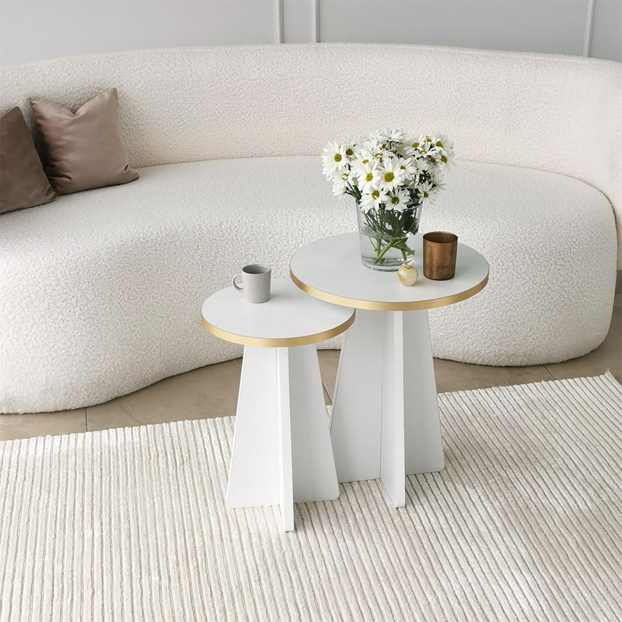 Set masute de cafea, Hanah Home, pal melaminat, auriu alb, 40x40x50 cm, 30x30x45 cm — imaginea 5