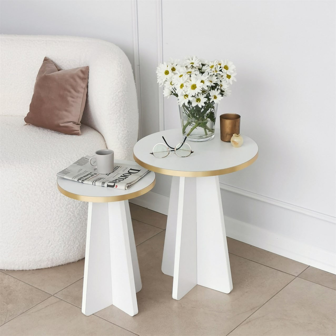 Set masute de cafea, Hanah Home, pal melaminat, auriu alb, 40x40x50 cm, 30x30x45 cm — imaginea 6