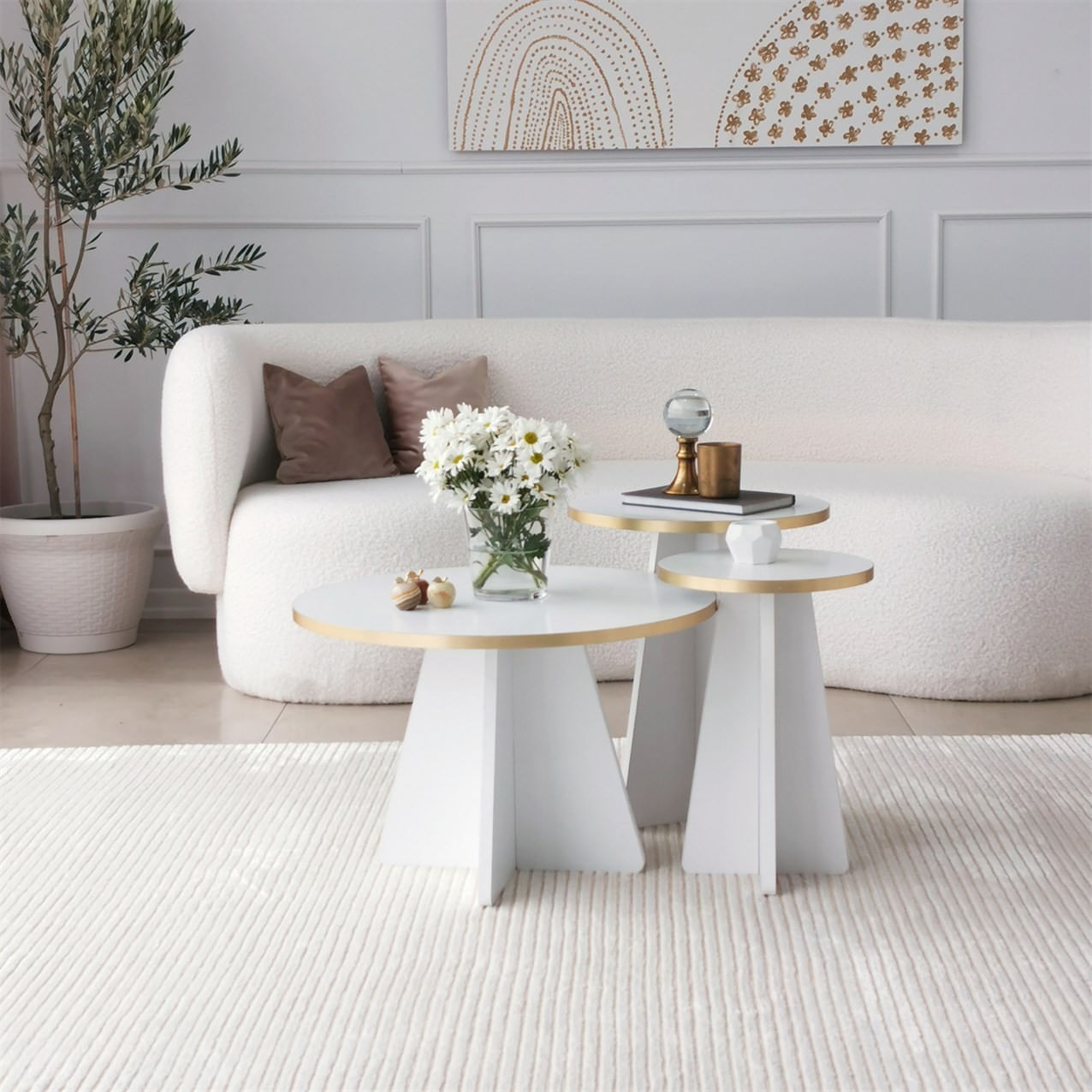 Set masute de cafea, Hanah Home, pal melaminat, auriu alb, 40x40x50 cm, 30x30x45 cm — imaginea 7
