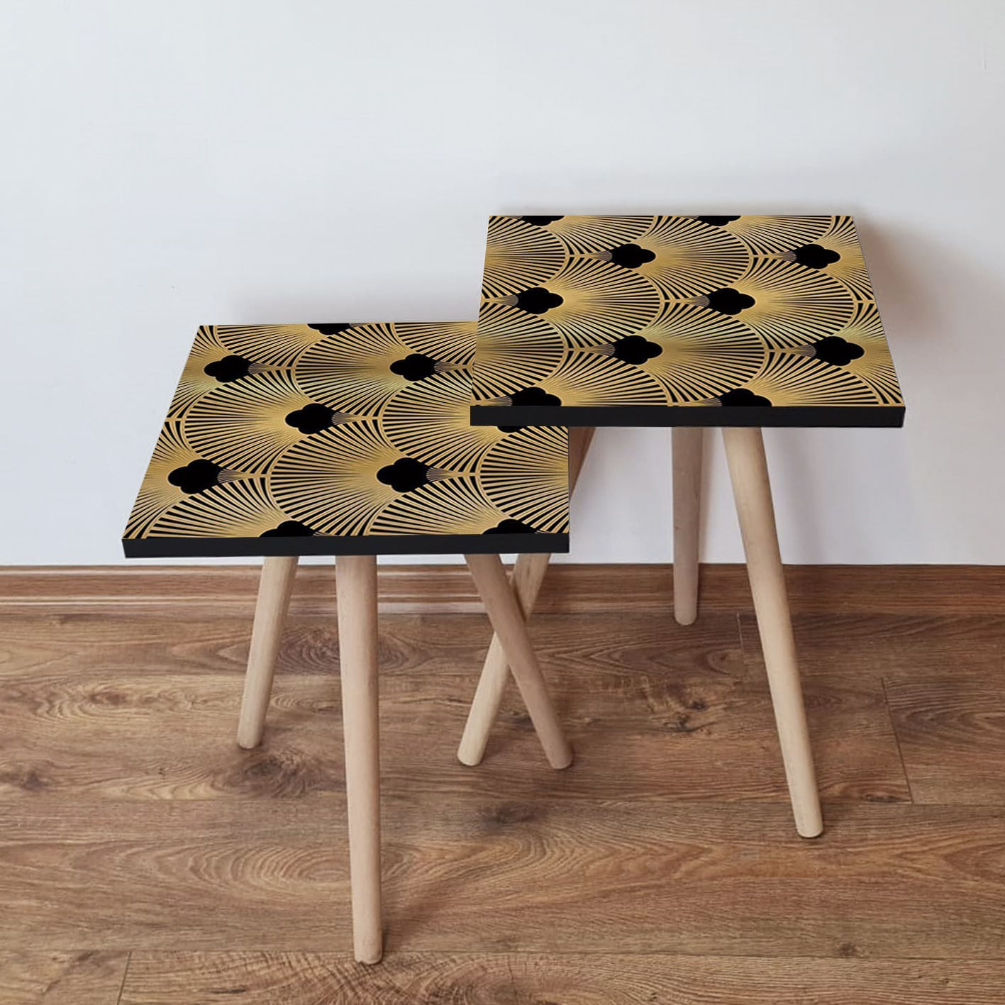 Set masute de cafea, Hanah Home, mdf, auriu negru, 35x35x47 cm, 481LNA2499