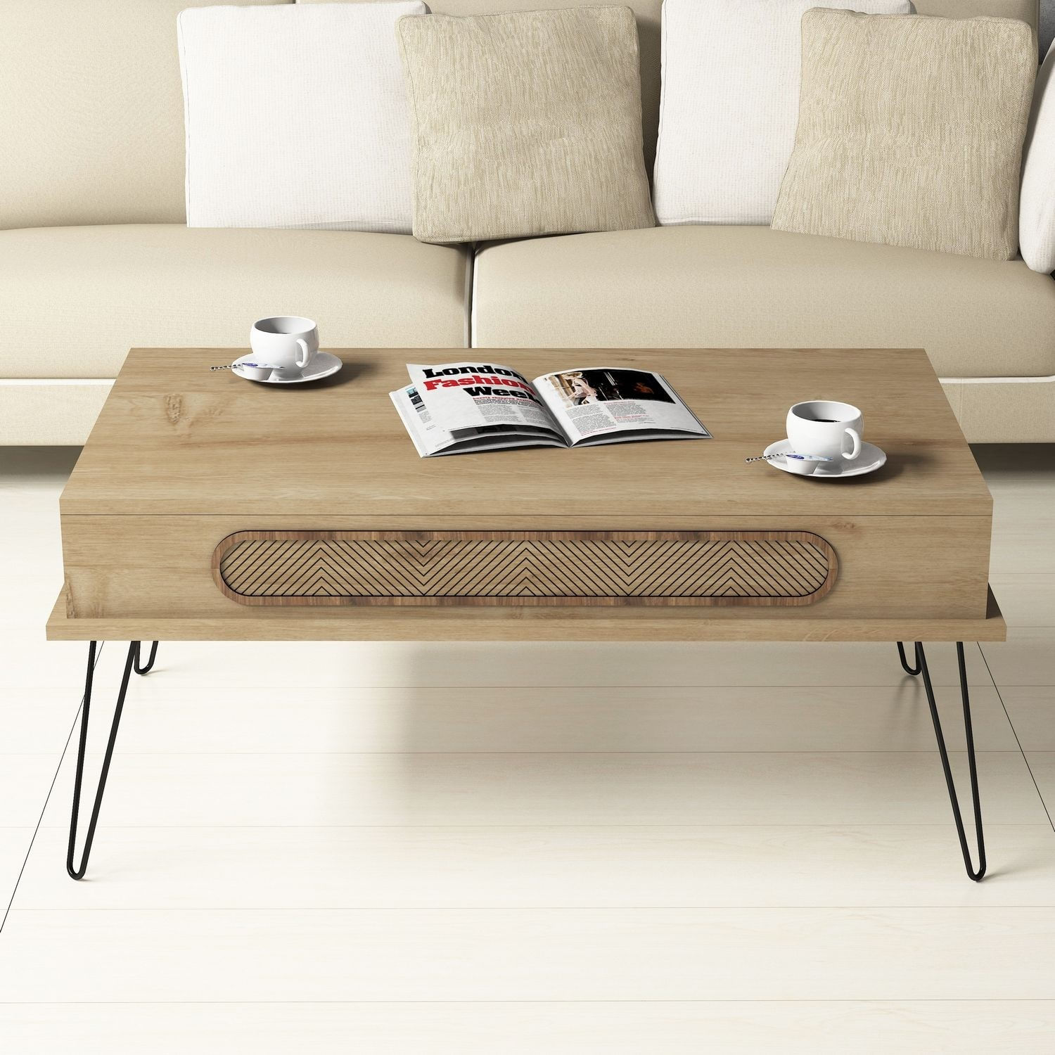 Masuta de cafea, Hanah Home, panou de particule cu melamina, stejar, 105x56x45.8 cm — imaginea 4