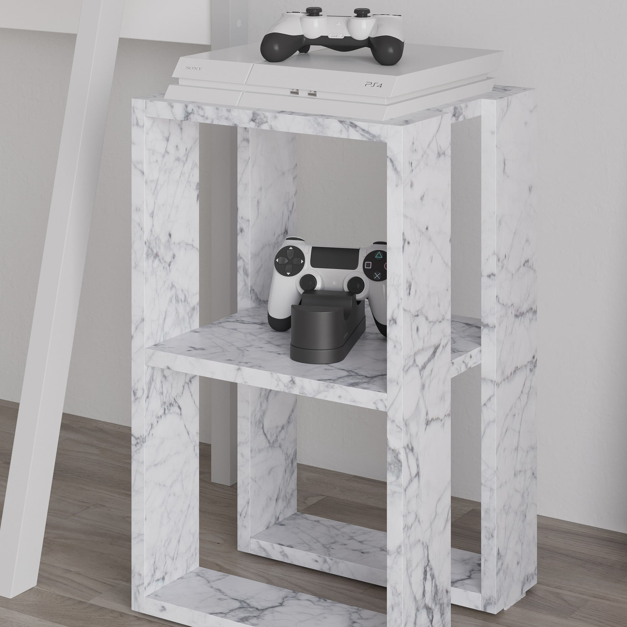 Noptiera, Hanah Home, panou de particule melaminat, marmura carrara, 30x30x55 cm, 776HMS3441 — imaginea 3