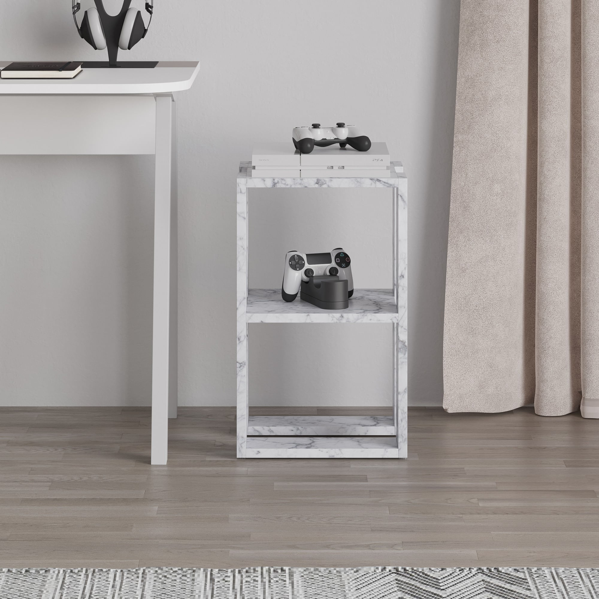 Noptiera, Hanah Home, panou de particule melaminat, marmura carrara, 30x30x55 cm, 776HMS3441 — imaginea 7