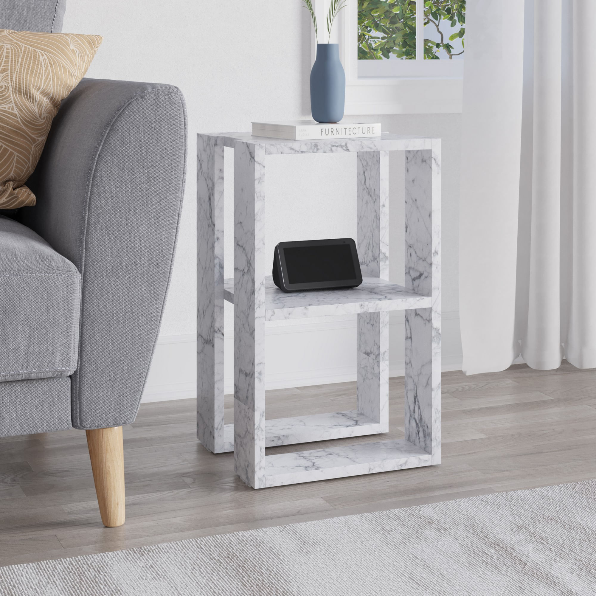 Noptiera, Hanah Home, panou de particule melaminat, marmura carrara, 30x30x55 cm, 776HMS3441 — imaginea 9