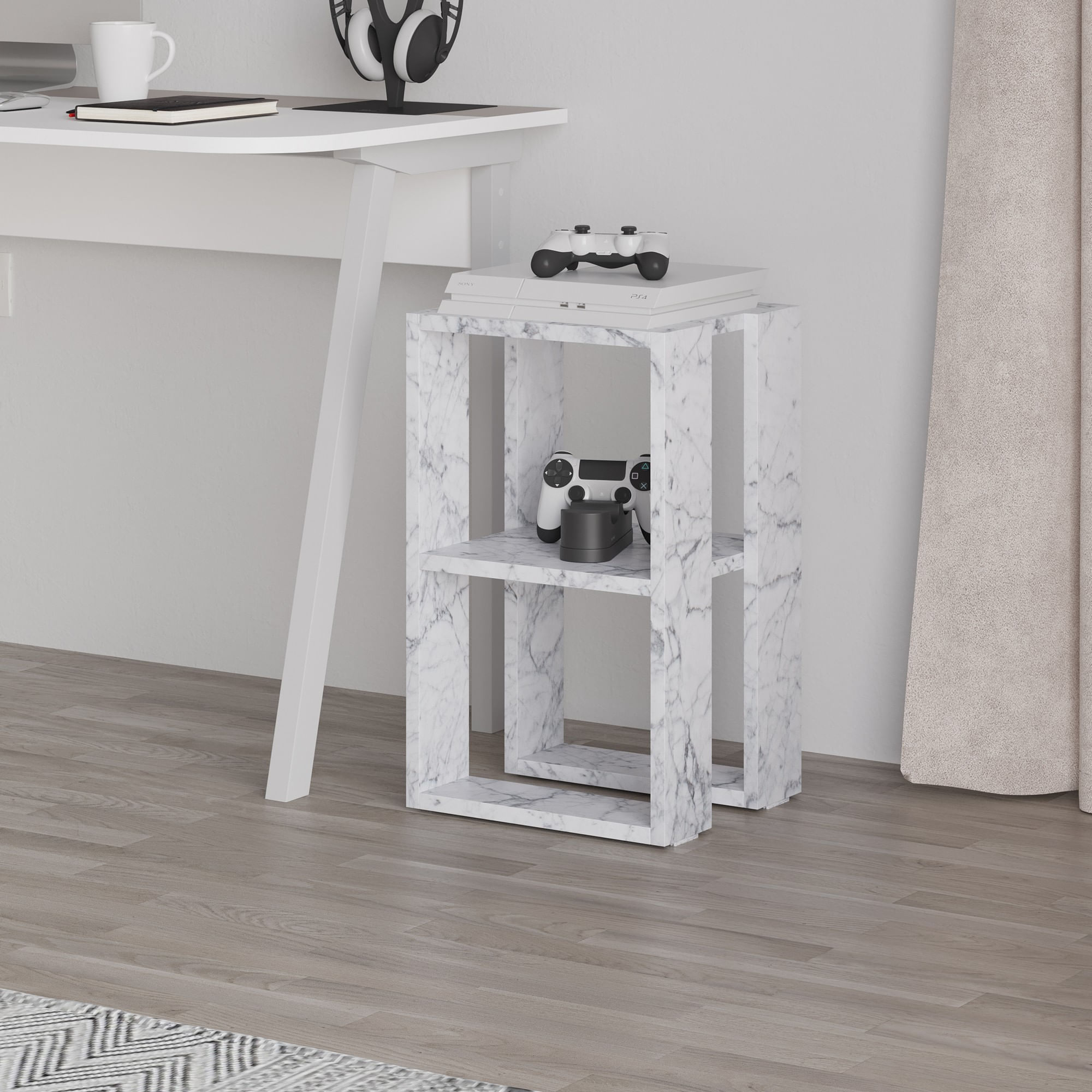 Noptiera, Hanah Home, panou de particule melaminat, marmura carrara, 30x30x55 cm, 776HMS3441 — imaginea 10