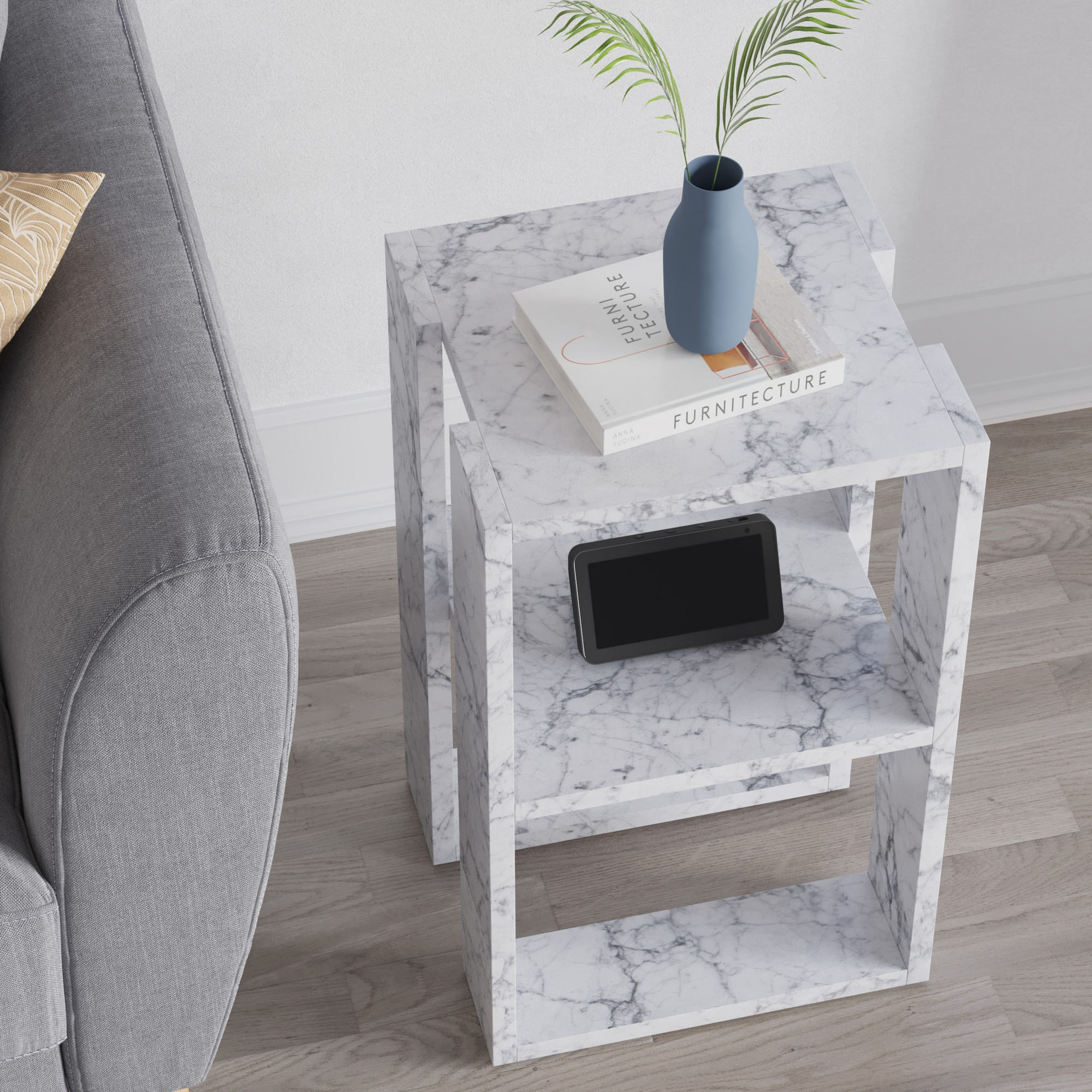 Noptiera, Hanah Home, panou de particule melaminat, marmura carrara, 30x30x55 cm, 776HMS3441 — imaginea 11