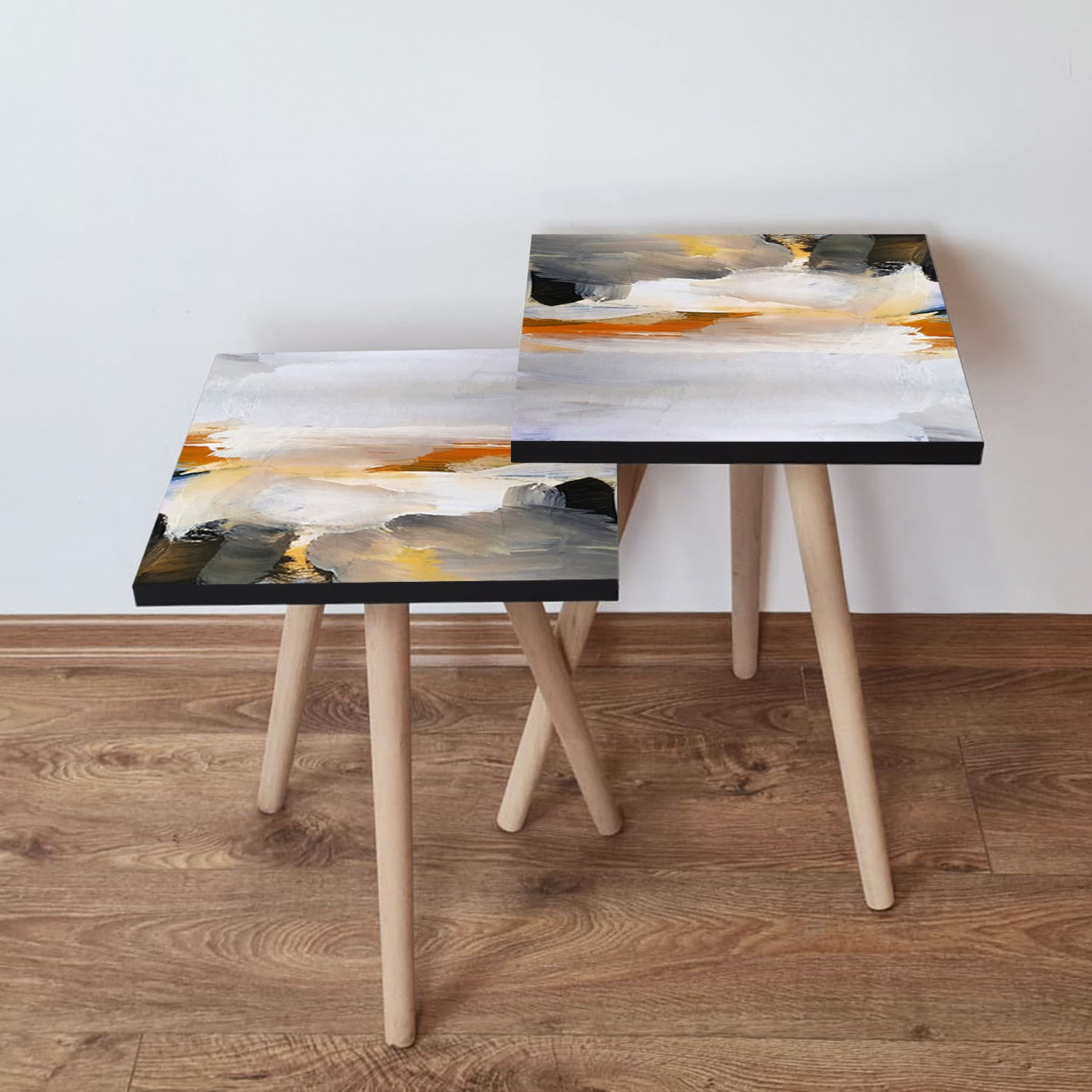 Set masute de cafea, Hanah Home, mdf, multicolor, 35x35x47 cm, picioare lemn fag, 481LNA2708