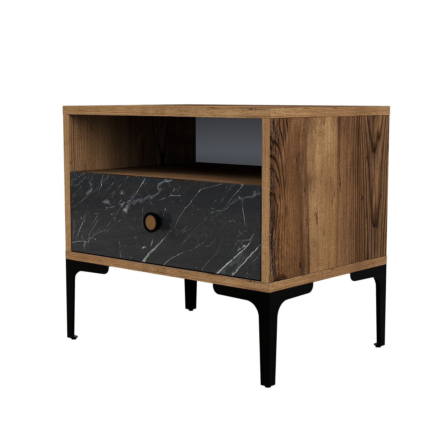 Noptiera, Hanah Home, pal melaminat, nuc si negru, 56x40x50.8 cm — imaginea 2