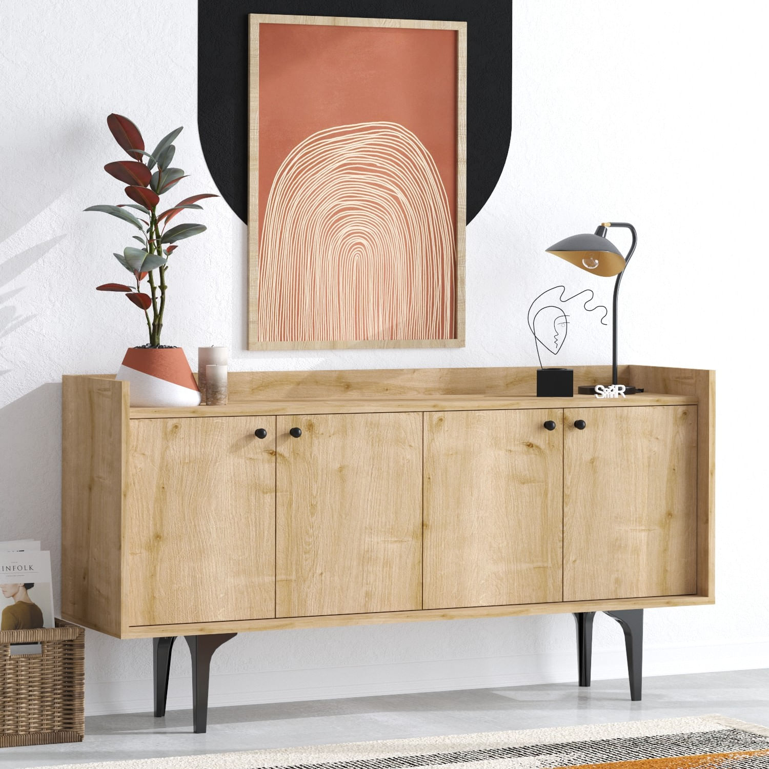 Consola, Hanah Home, pal melaminat, stejar safir, 150x40x80 cm, 393MRD1235 — imaginea 3