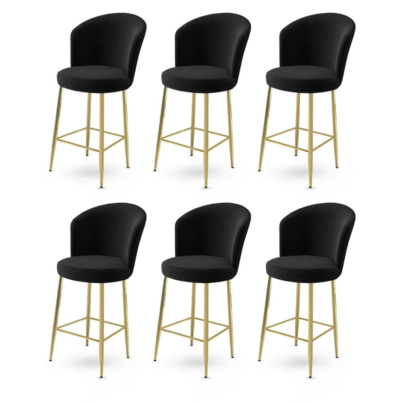 Set scaune de bar, Hanah Home, metal, negru auriu, 46x40x107 cm, 6 bucati — imaginea 2