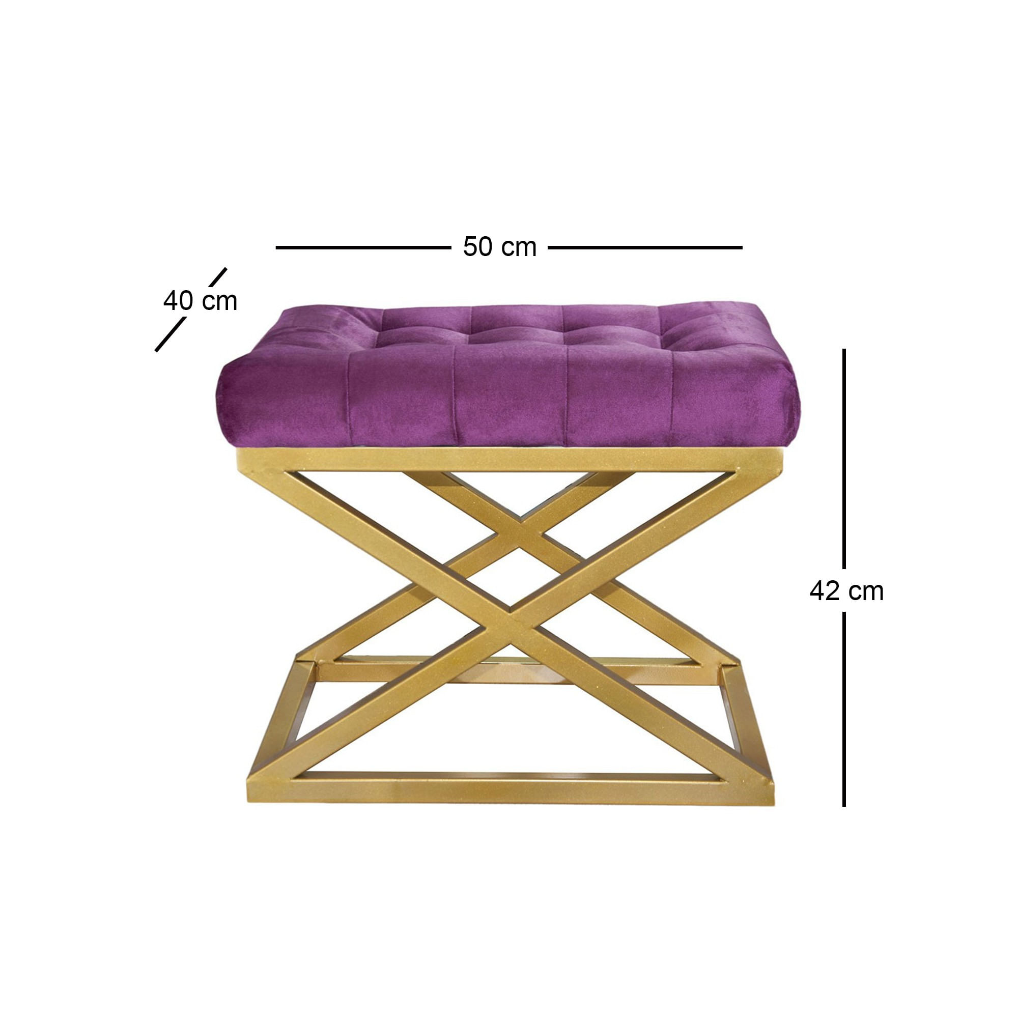 Taburet, Atelier Del Sofa, metal, auriu, mov, 42x50x40 cm