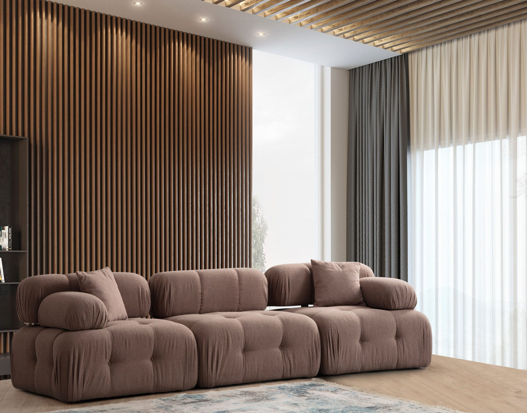 Canapea 3 locuri, Hanah Home, lemn fag, cappuccino, 300x100x80 cm — imaginea 5