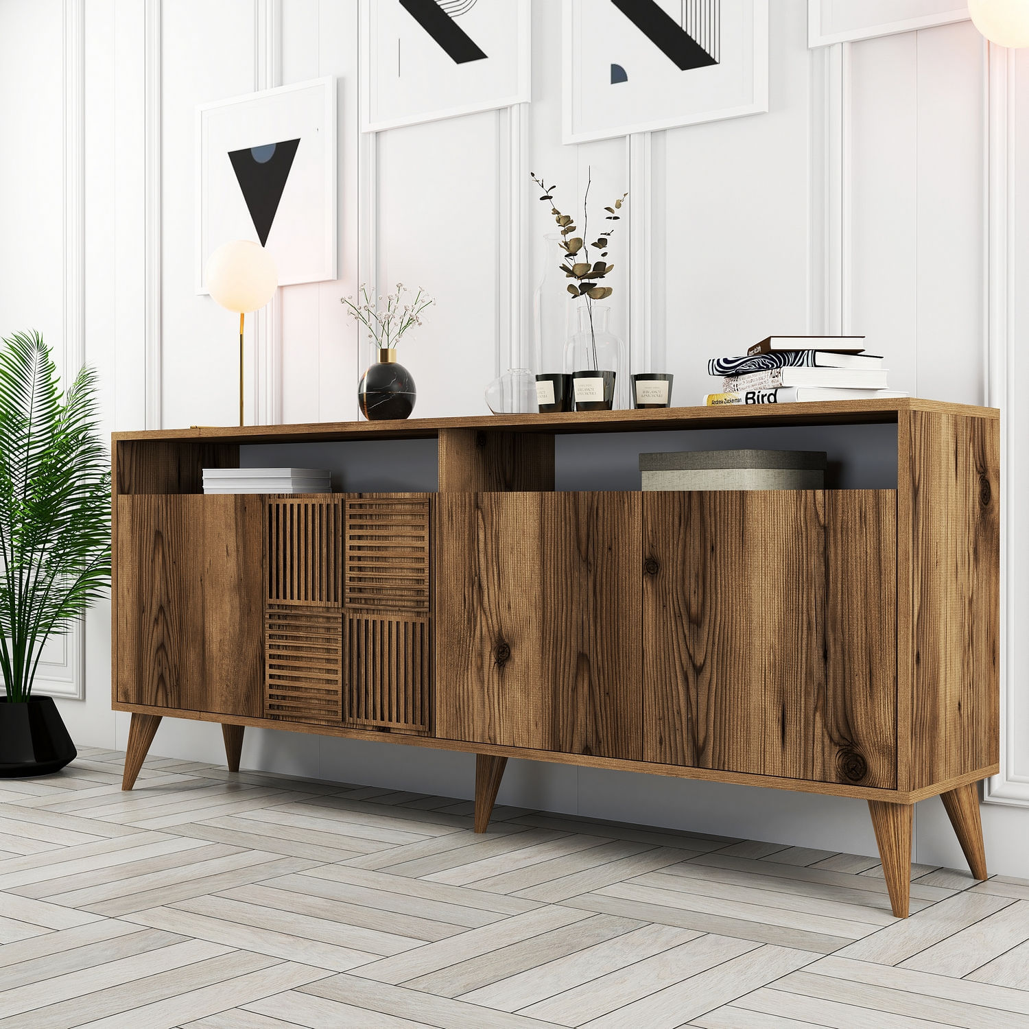 Consola, Hanah Home, pal melaminat, nuc, 180x78x35 cm — imaginea 3