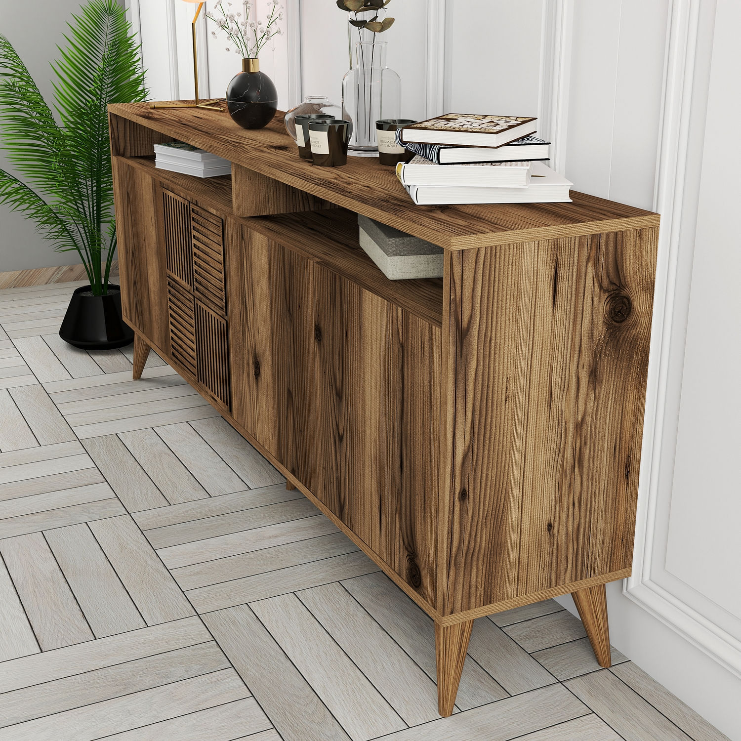 Consola, Hanah Home, pal melaminat, nuc, 180x78x35 cm — imaginea 6
