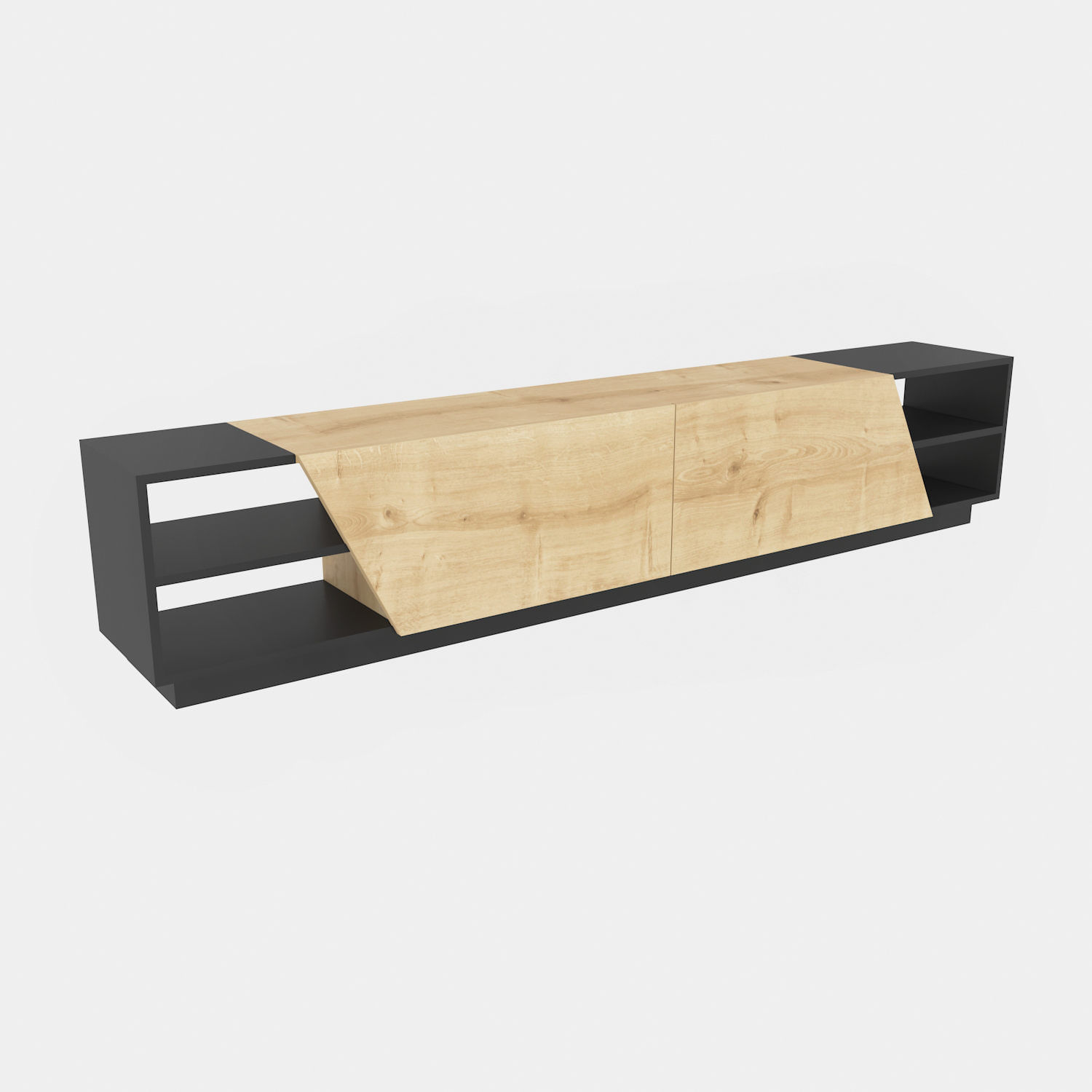 Comoda tv, Hanah Home, pal melaminat, antracit si stejar, 240x37.1x47.4 cm — imaginea 6